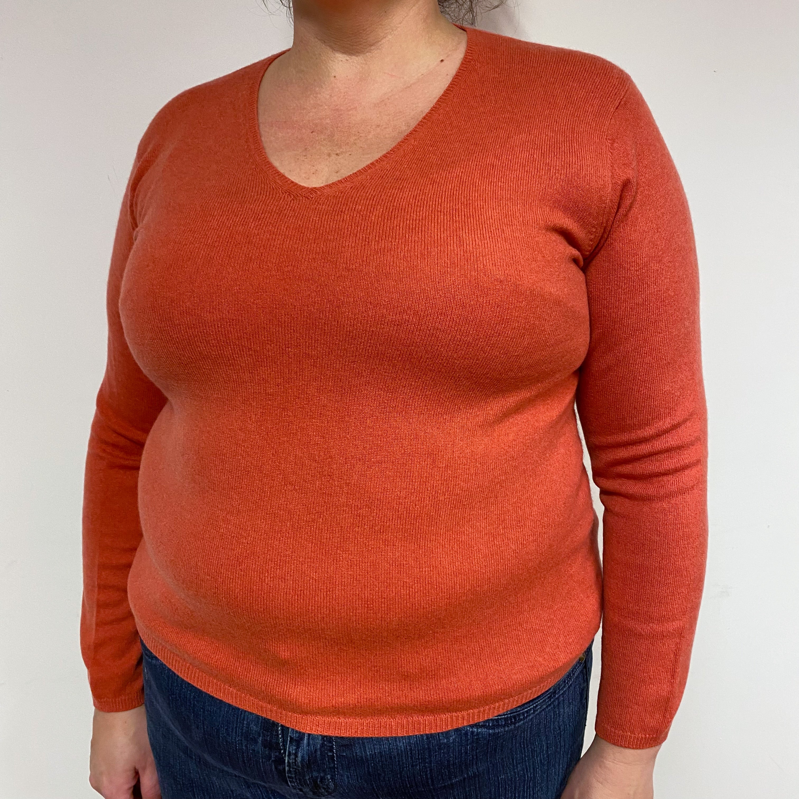 Burnt Orange Cashmere V-Neck Jumper Extra Large/Petite