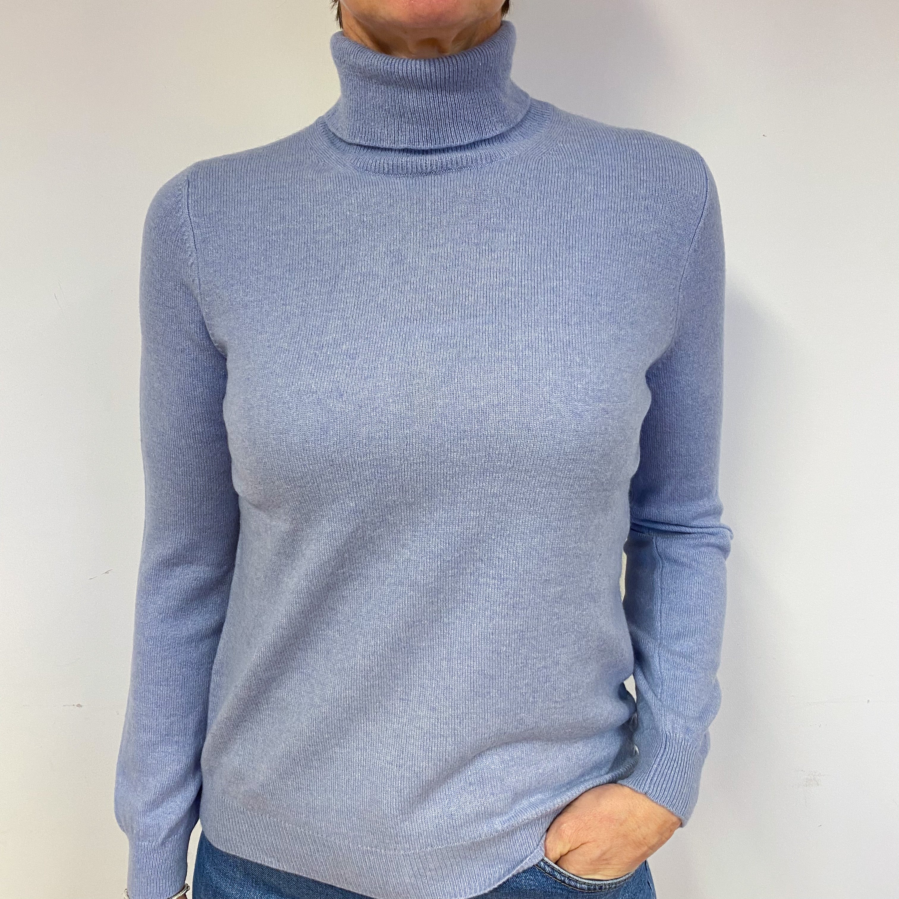 Pale Purple Blue Cashmere Polo Neck Jumper Medium