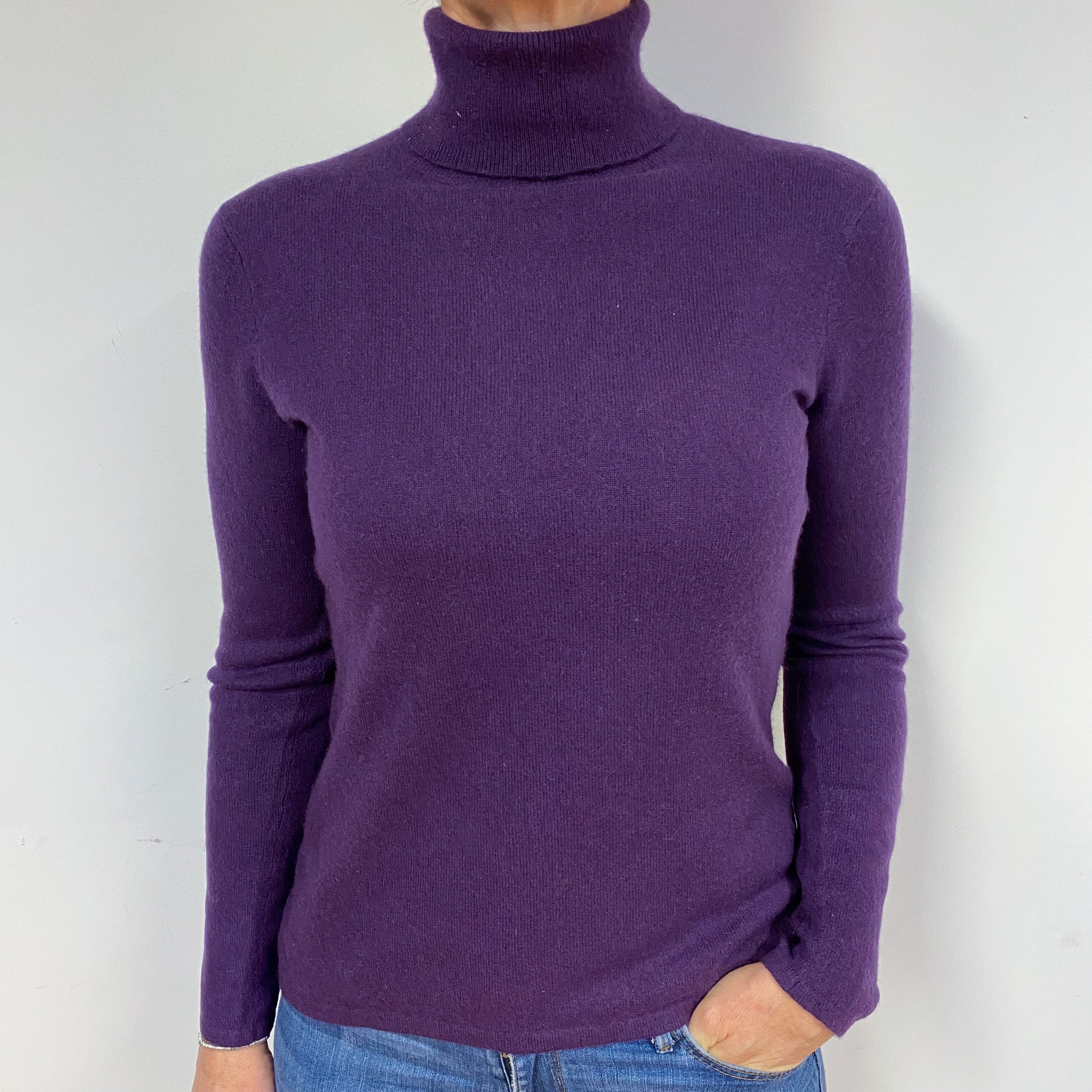 Blueberry Purple Cashmere Polo Neck Jumper Medium
