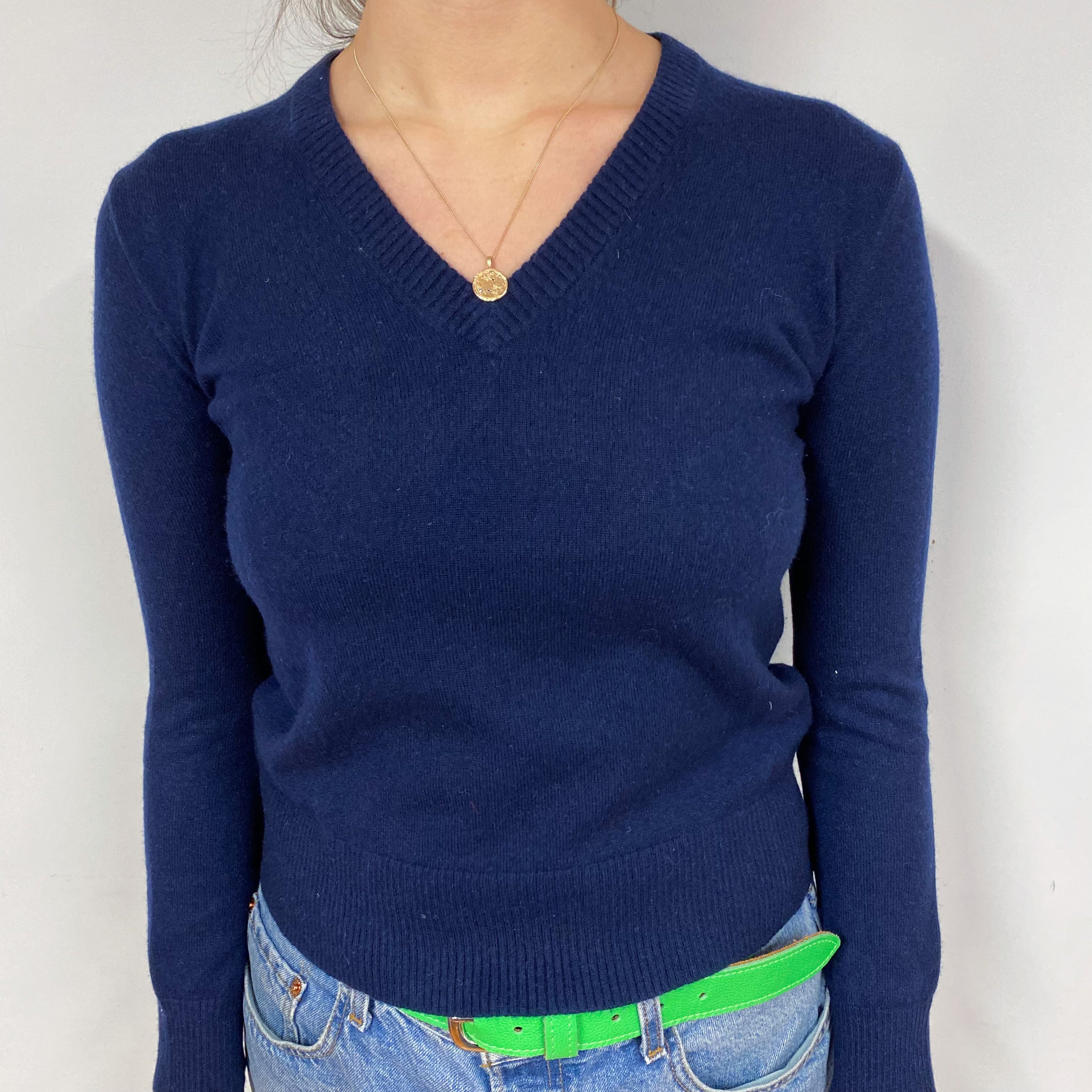 Navy Blue Cashmere V-Neck Jumper Small