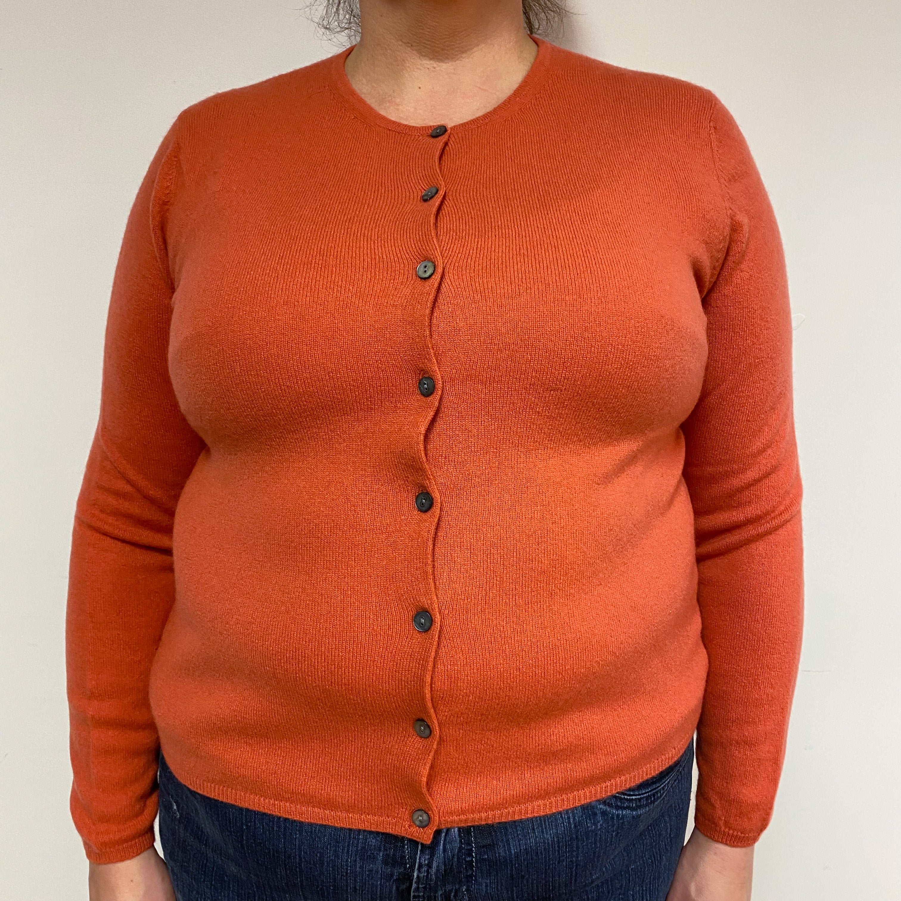 Burnt Orange Cashmere Crew Neck Cardigan X Large