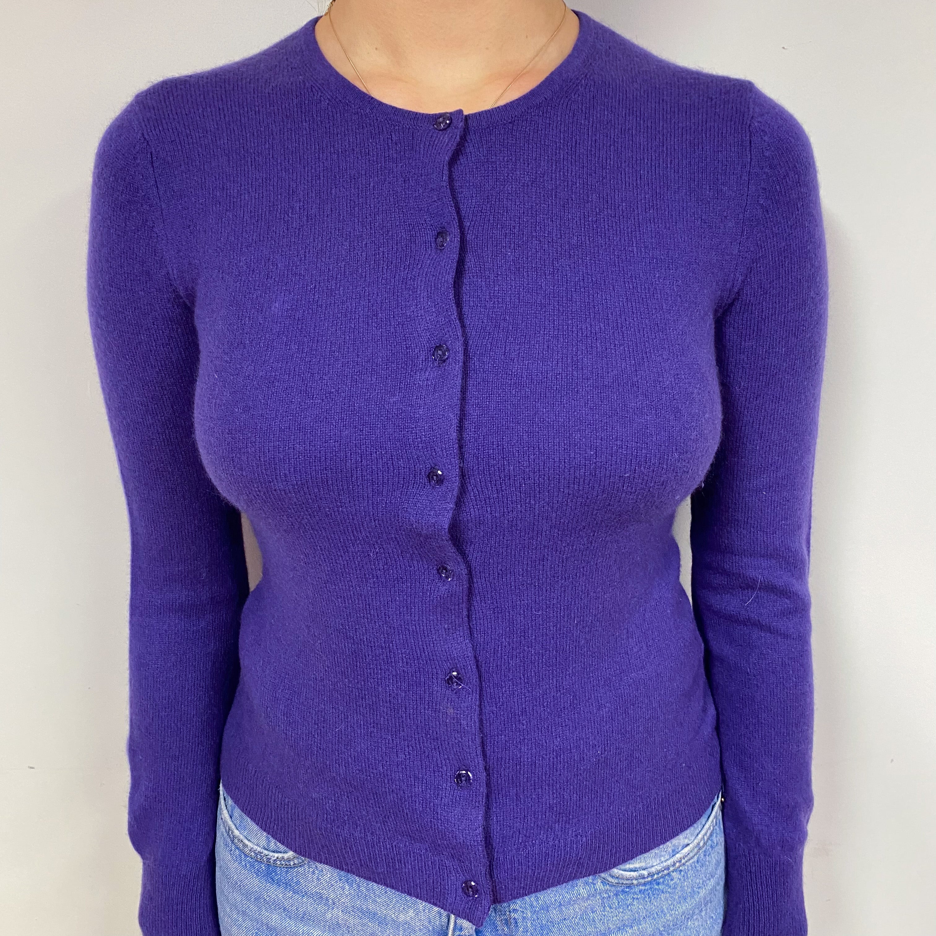 Pansy Purple Cashmere Crew Neck Cardigan Small