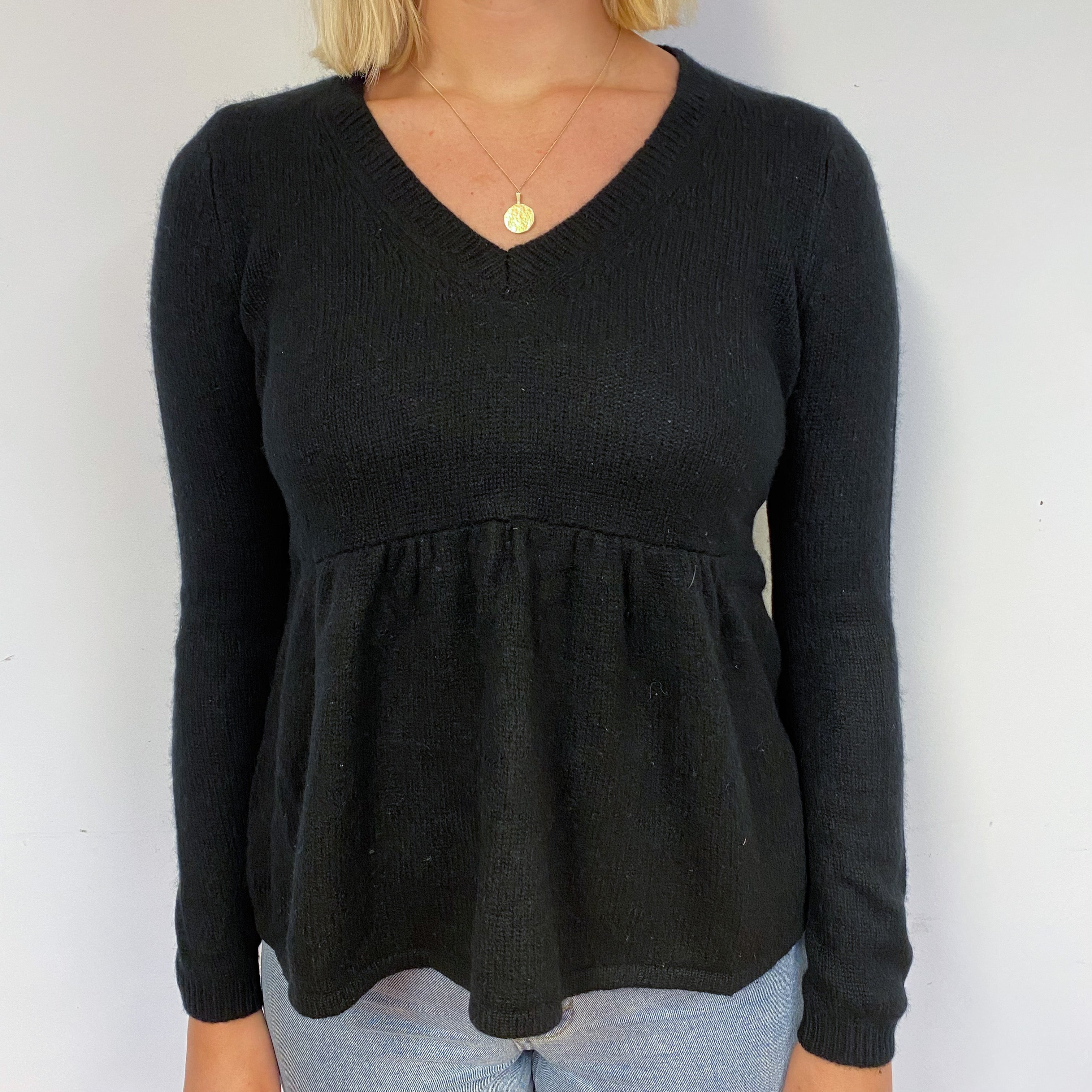 Black Peplum Cashmere V-Neck Jumper Small
