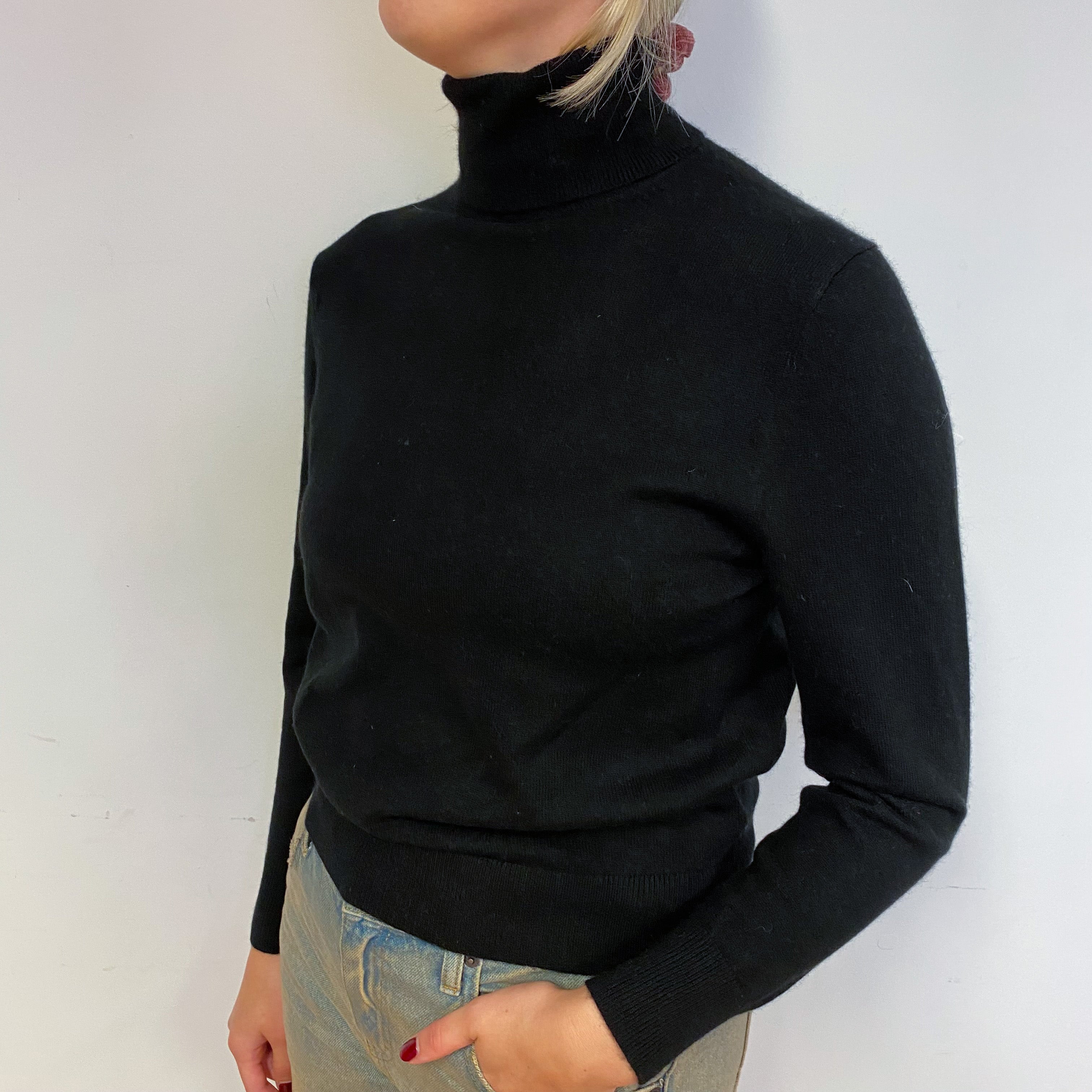 Black Cashmere Polo Neck Jumper Small