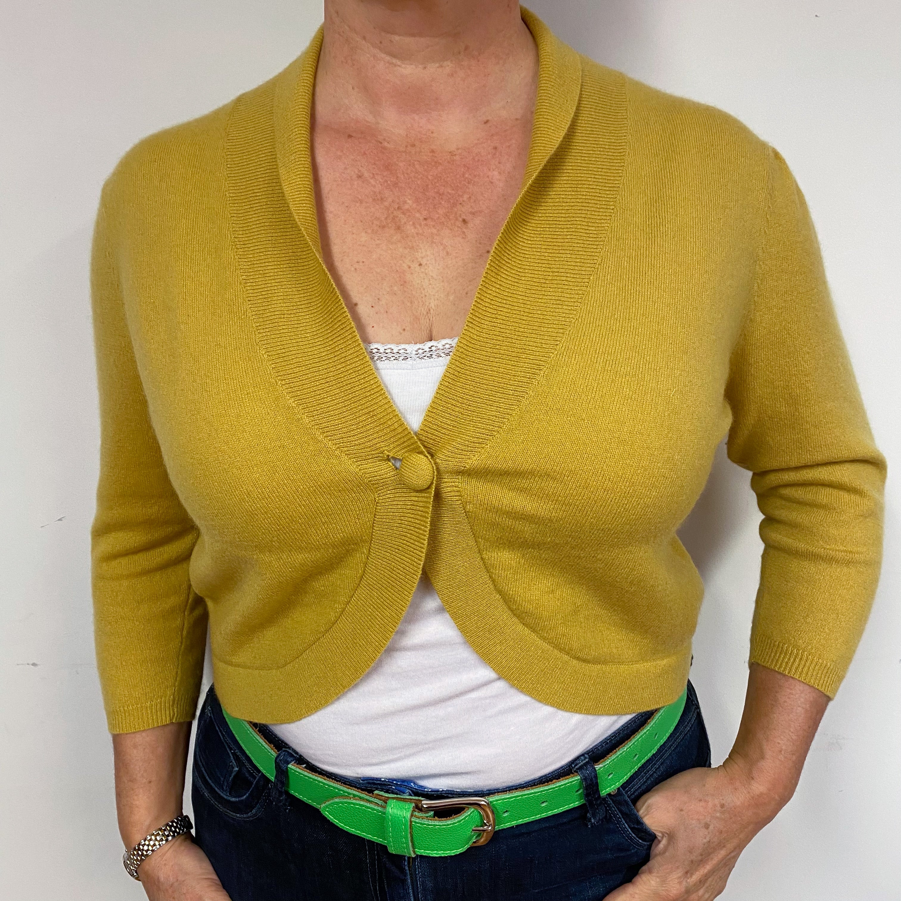 Mustard Yellow Cashmere Cropped Cardigan Large