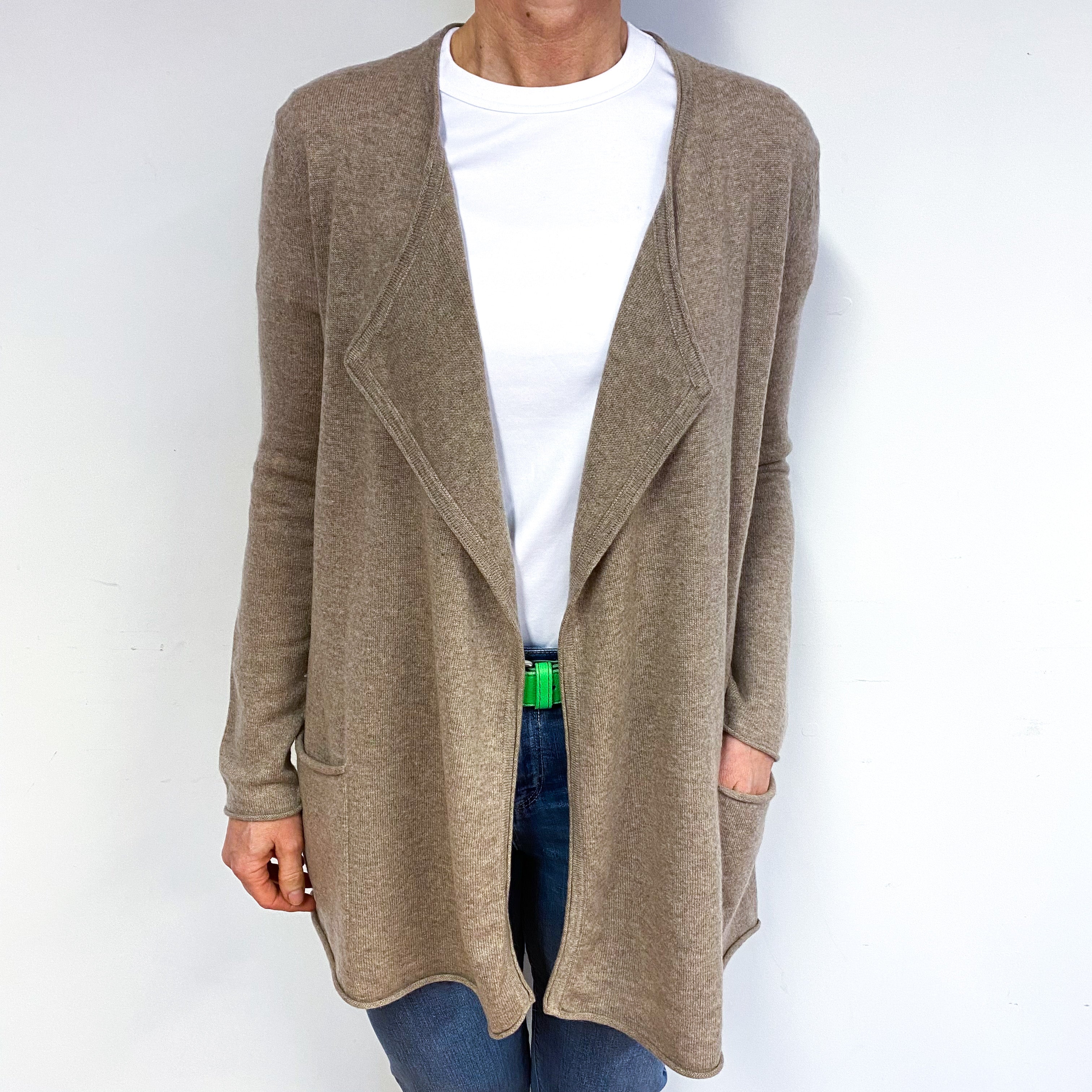 Taupe Brown Cashmere Waterfall Cardigan Medium