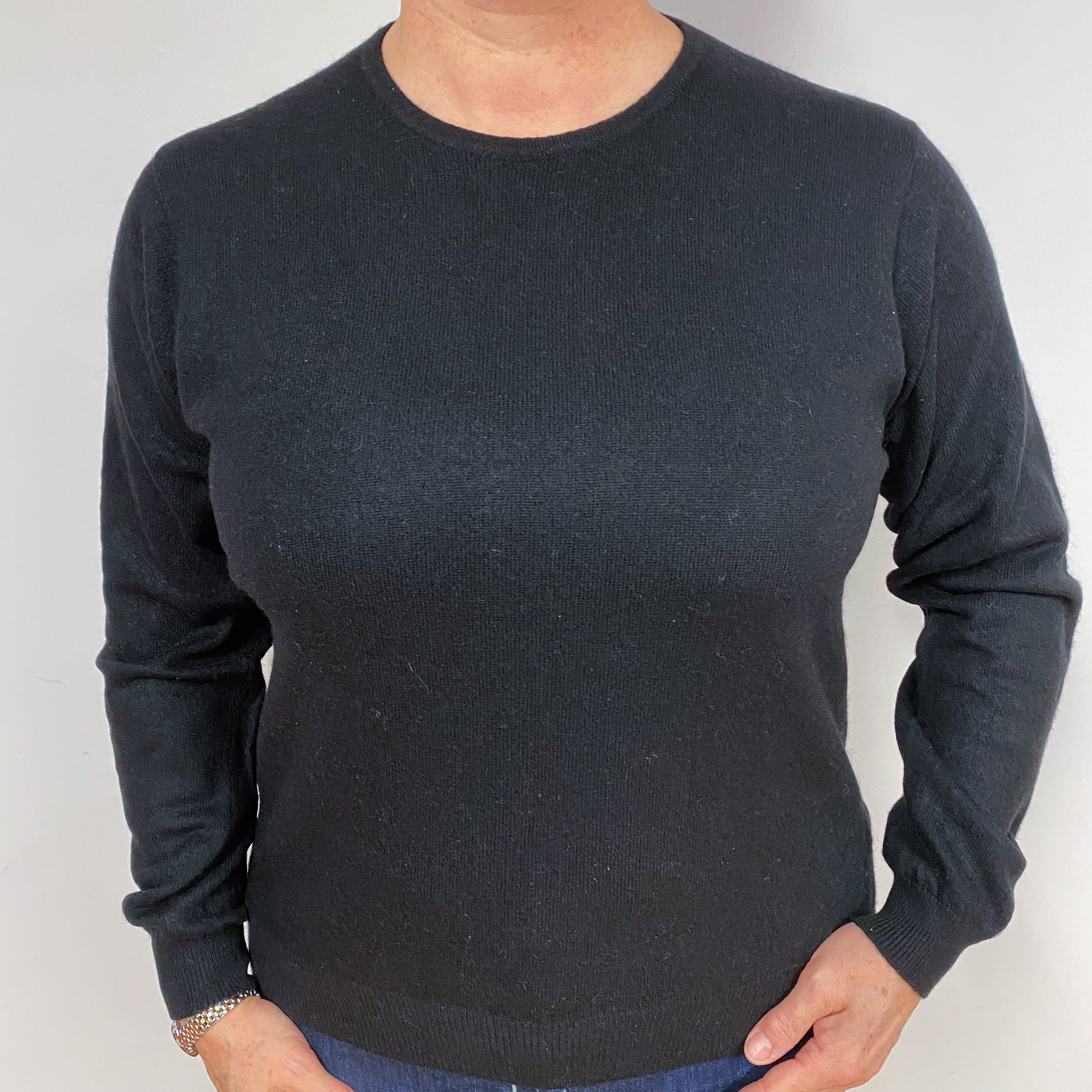 Black Cashmere Crew Neck Jumper Large