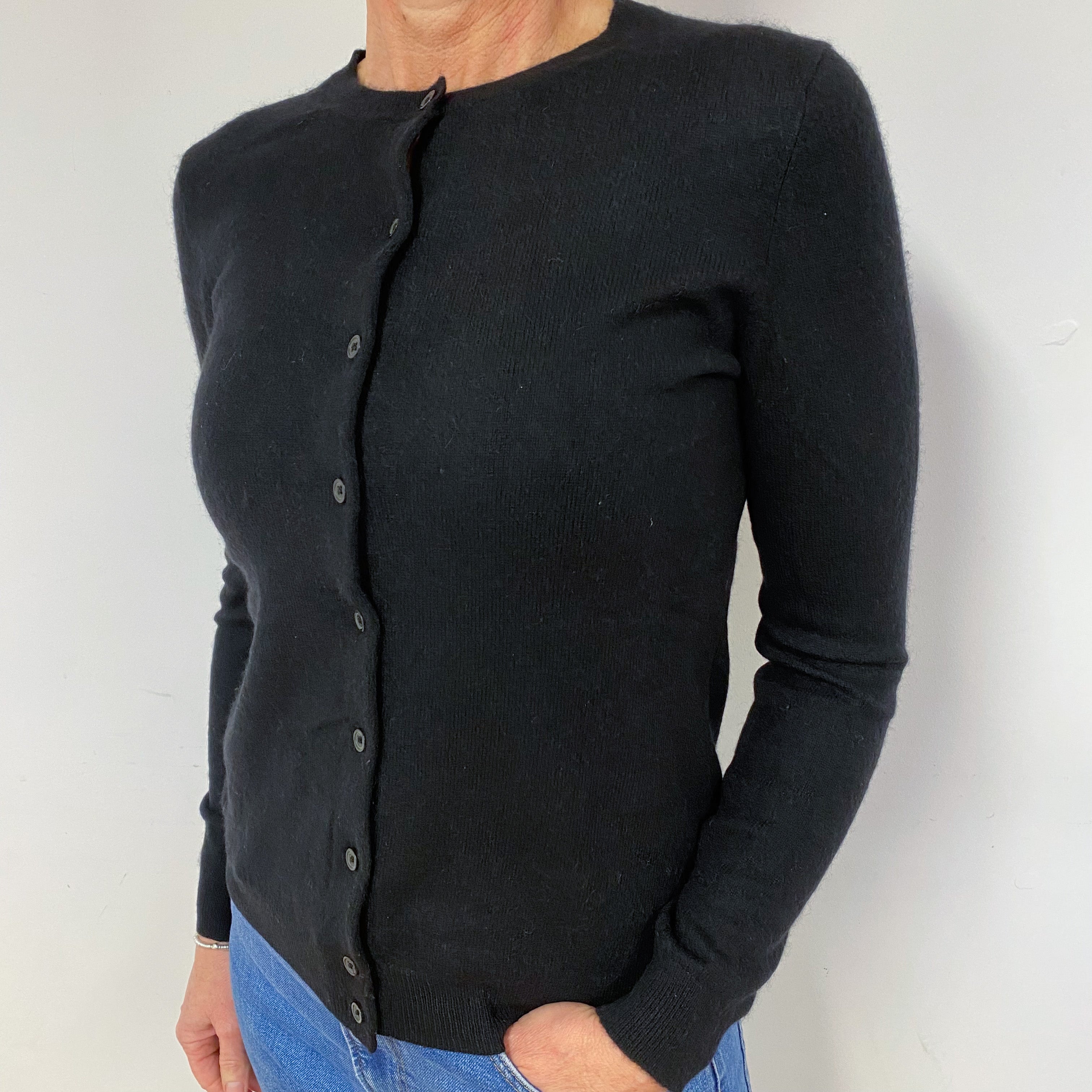 Black Cashmere Crew Neck Cardigan Medium