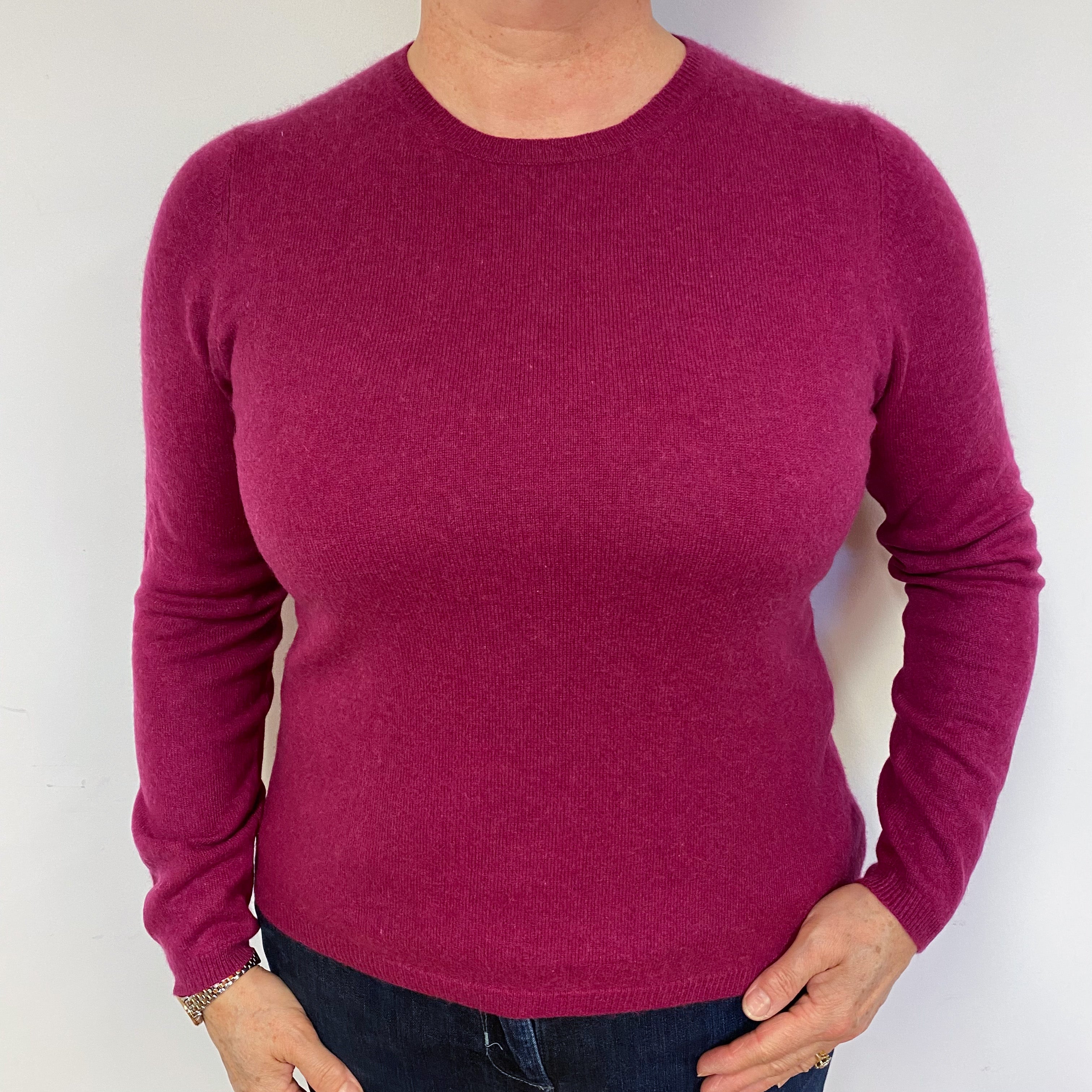 Magenta Pink Cashmere Crew Neck Jumper Large