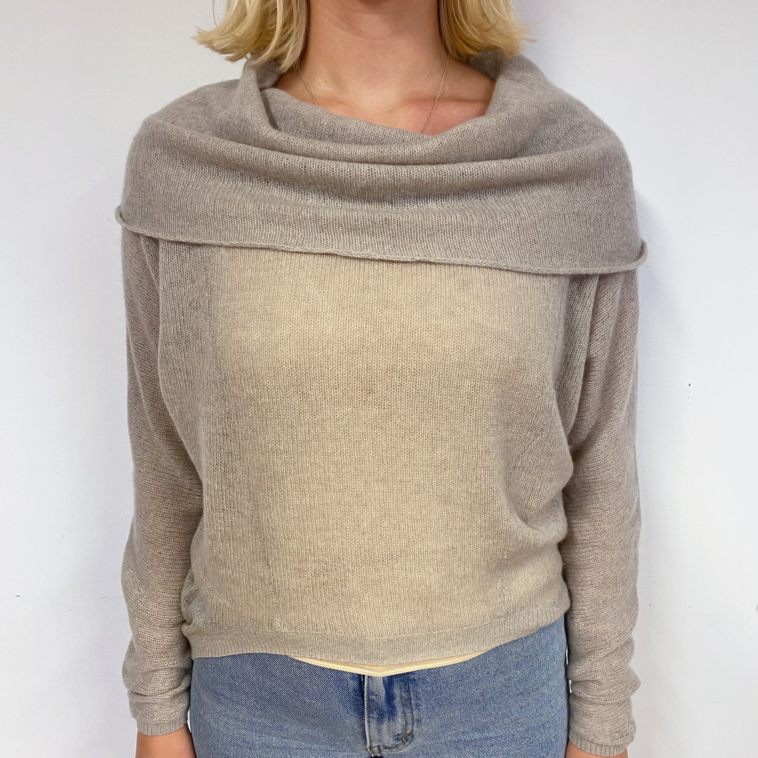 Pale Fawn Cashmere Off-Shoulder Jumper Small
