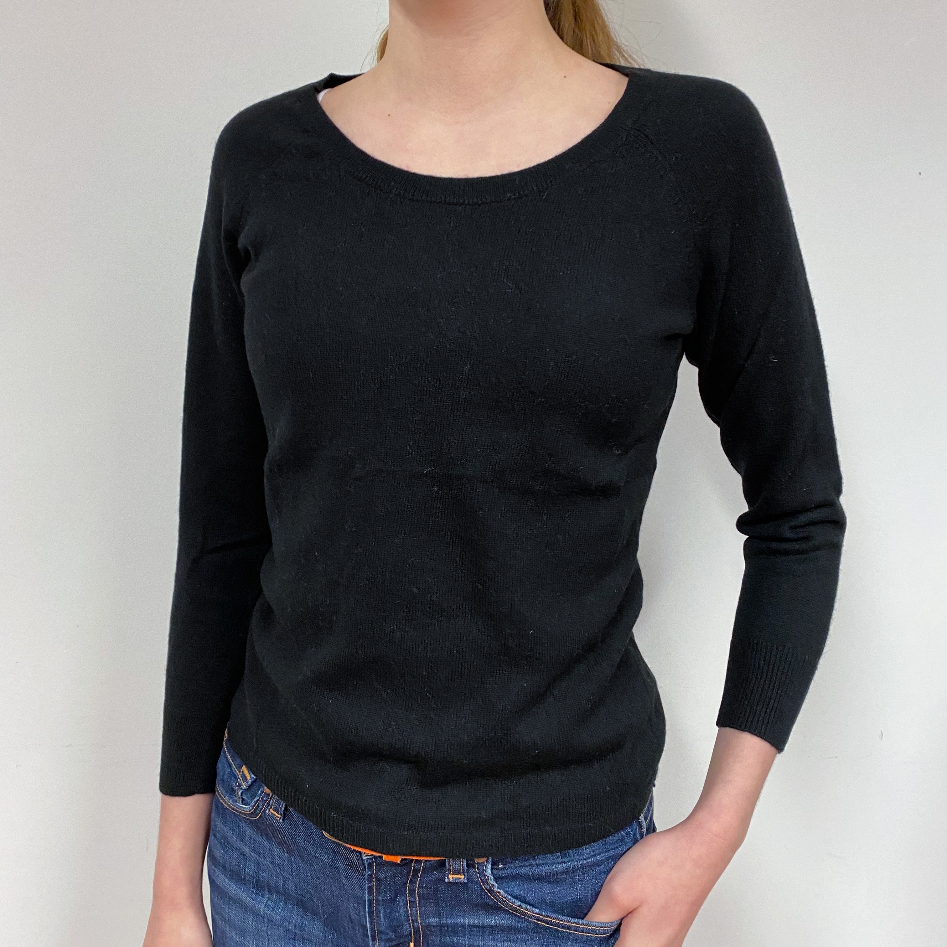 Black 3/4 Sleeve Cashmere Crew Neck Jumper Extra Small