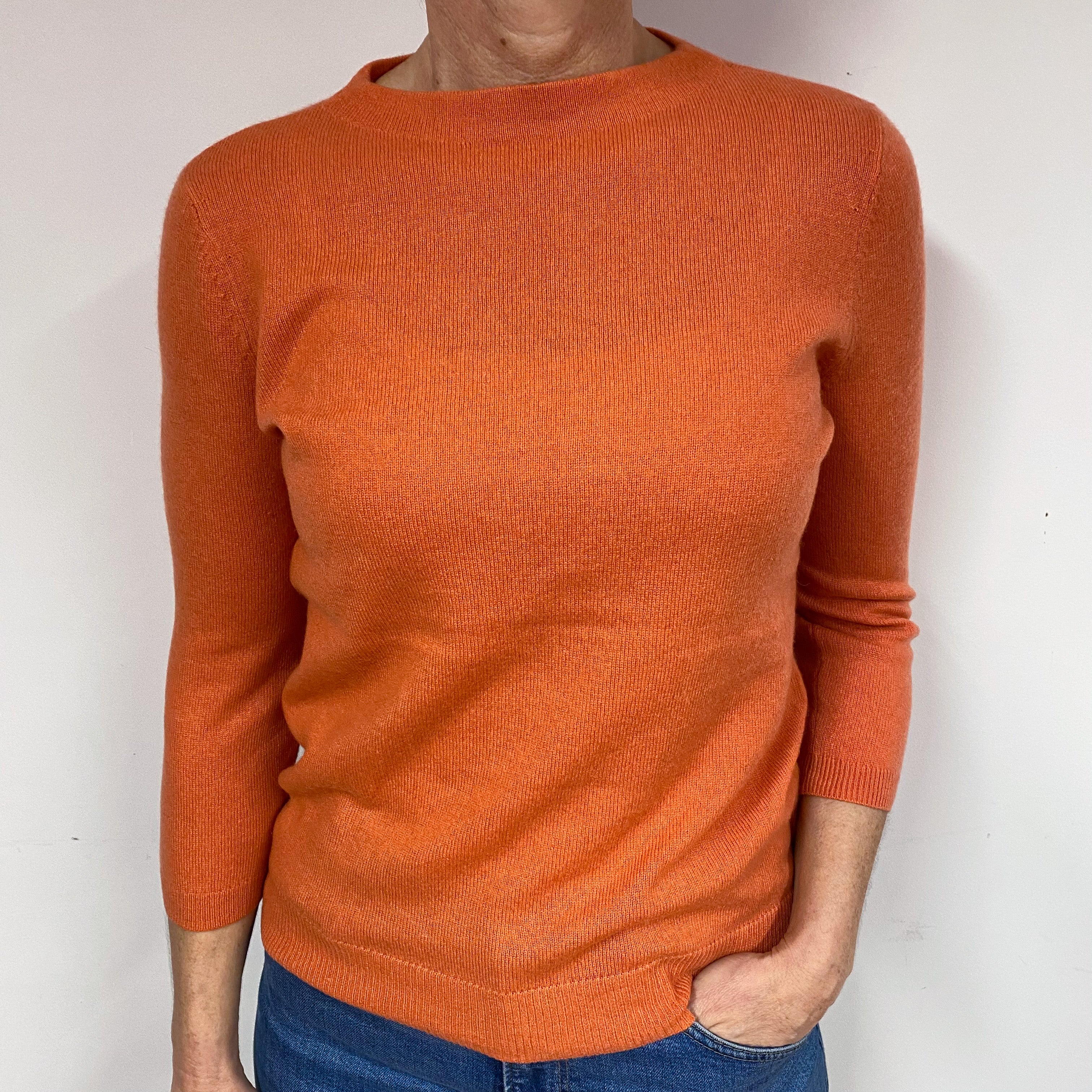 Pumpkin Orange Cashmere Crew Neck Jumper Medium