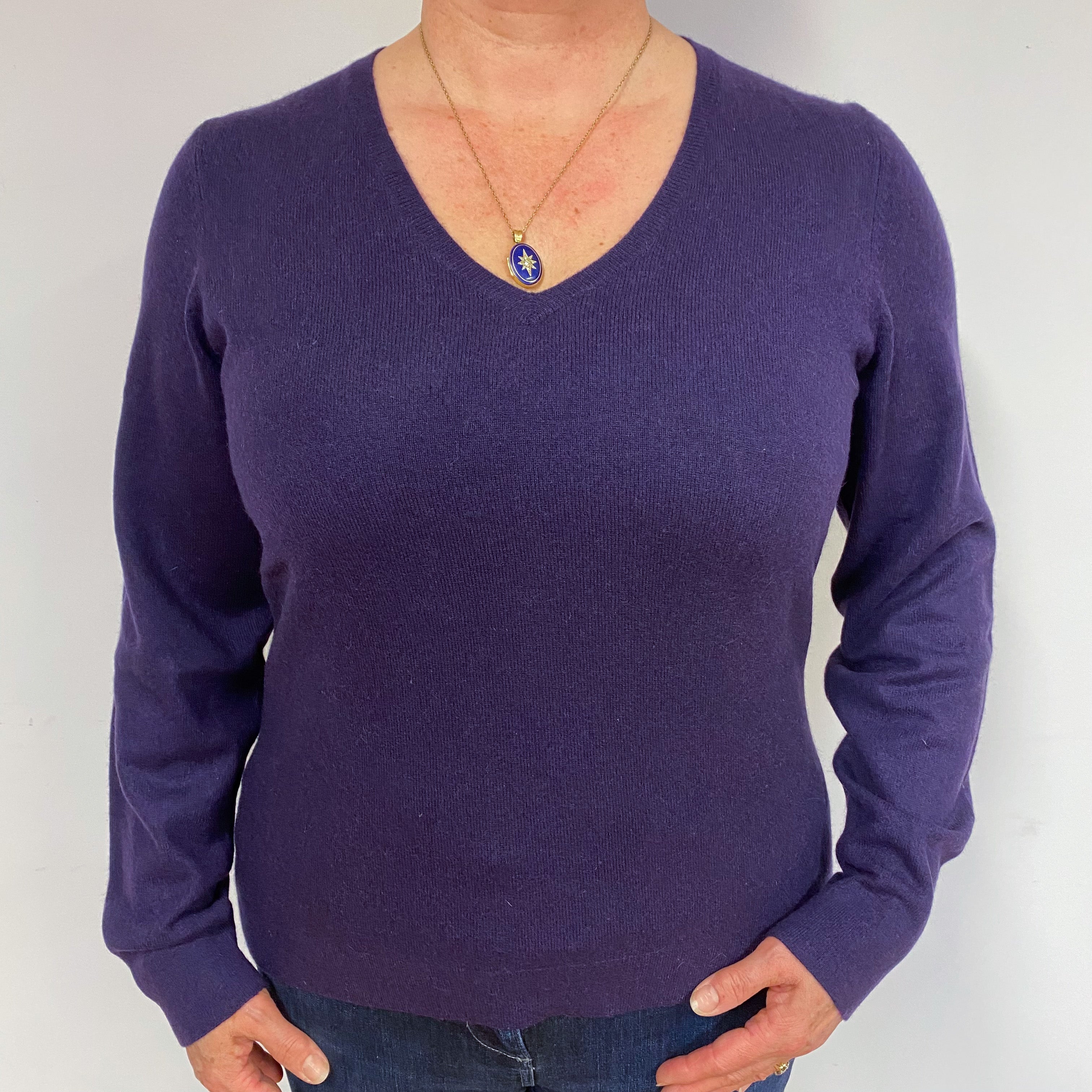 Iris Purple Cashmere V-Neck Jumper Large