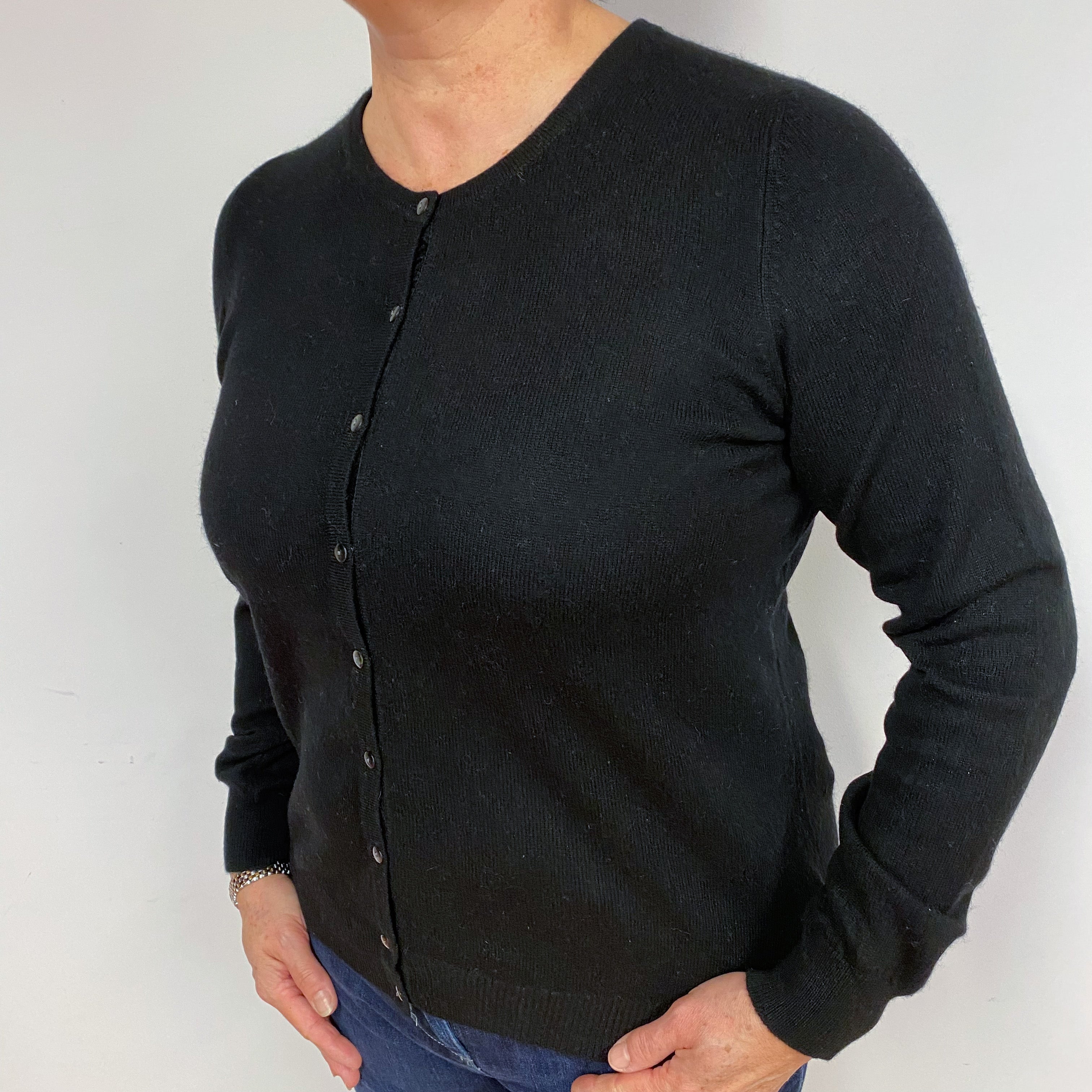 Black Cashmere Crew Neck Cardigan Large