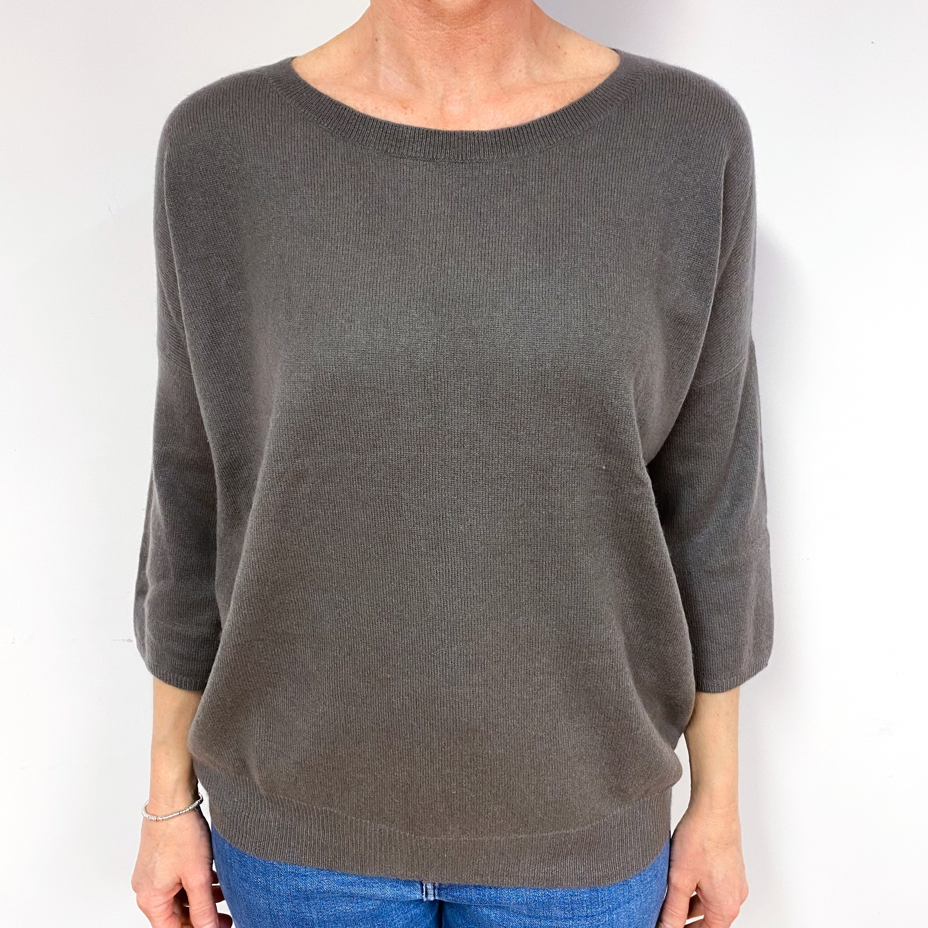 Repeat Grey Brown Cashmere Crew Neck Jumper Medium