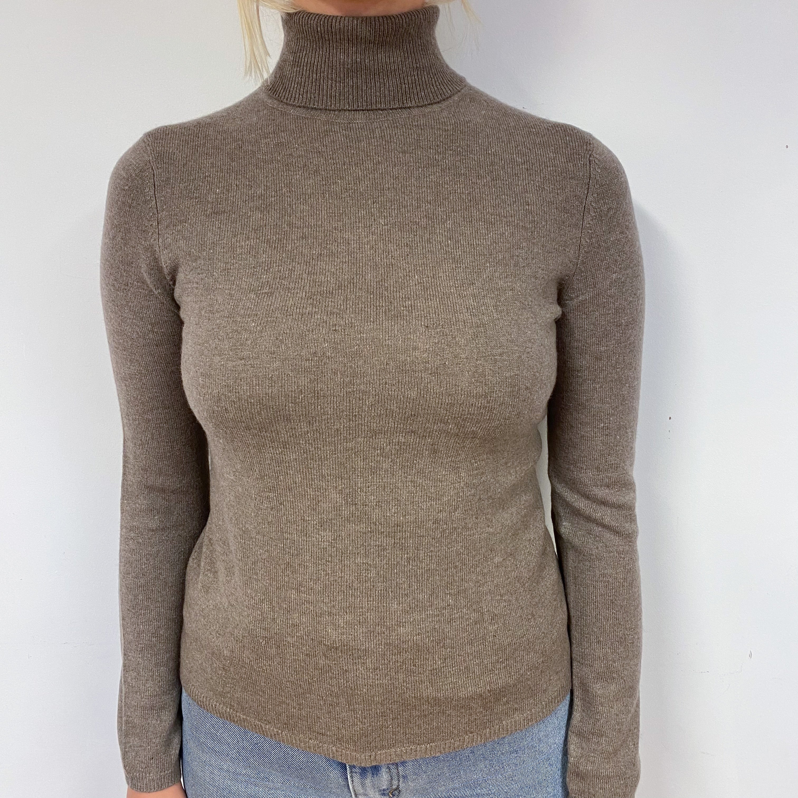 Mocha Brown Cashmere Polo Neck Jumper Small