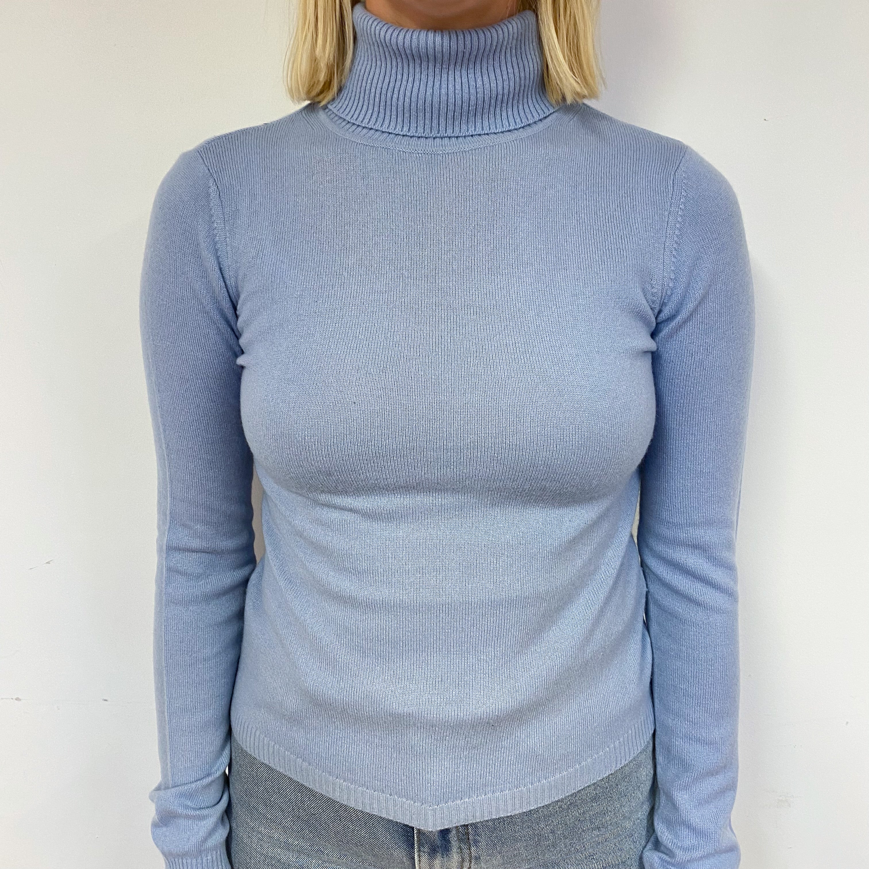 Sky Blue Cashmere Polo Neck Jumper Small