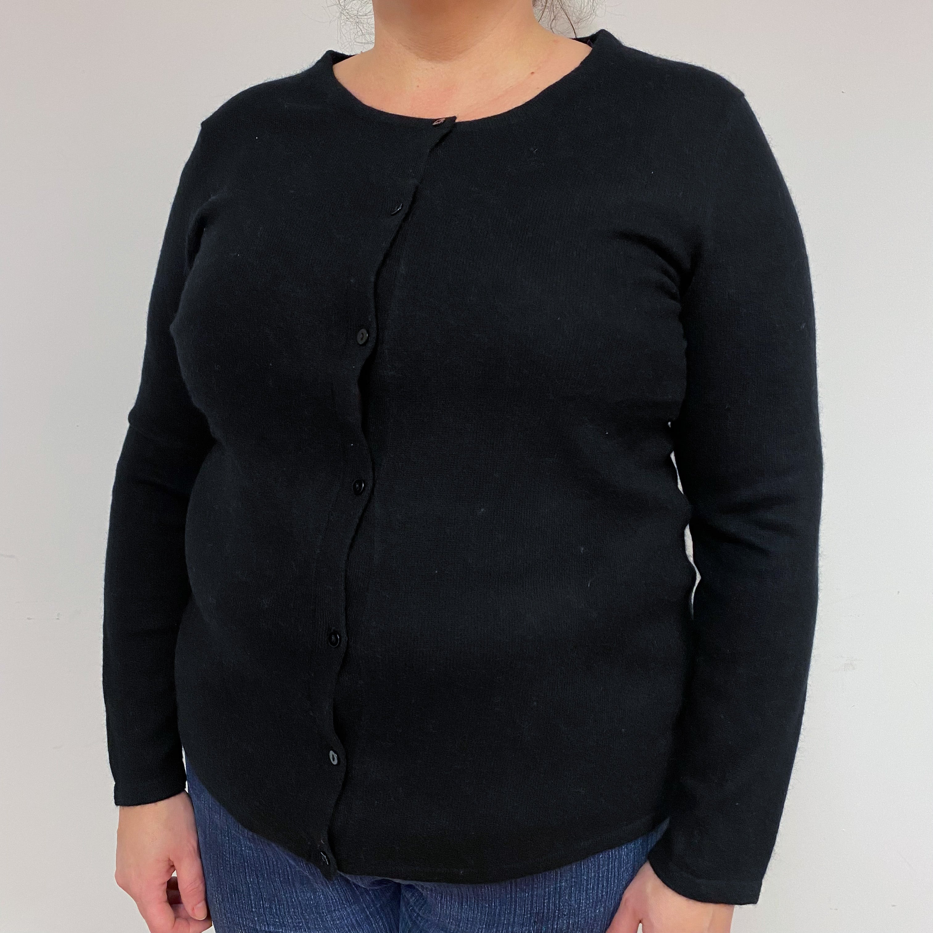 Black Cashmere Crew Neck Cardigan Extra Large