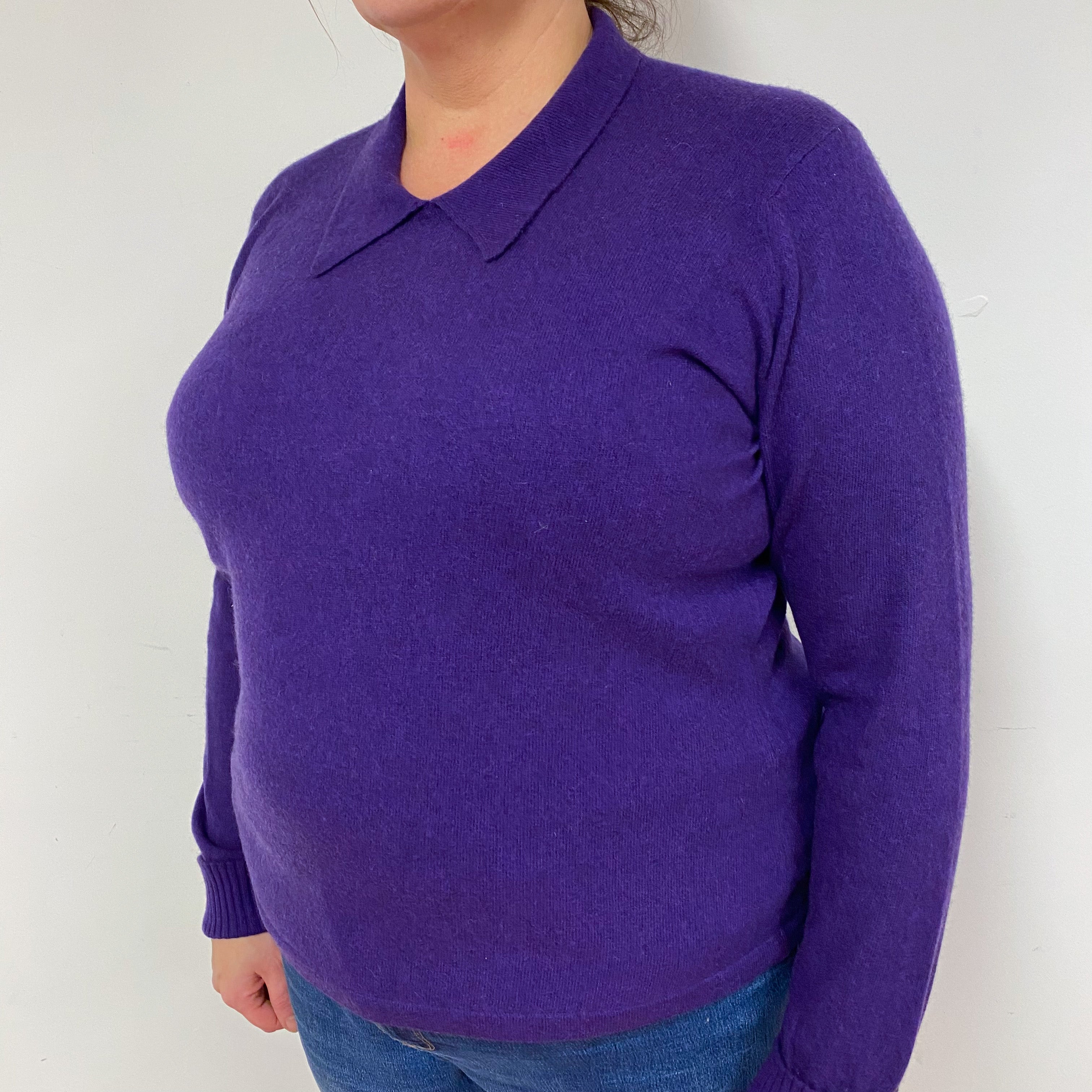 Purple Collared Cashmere Crew Neck Jumper Extra Large