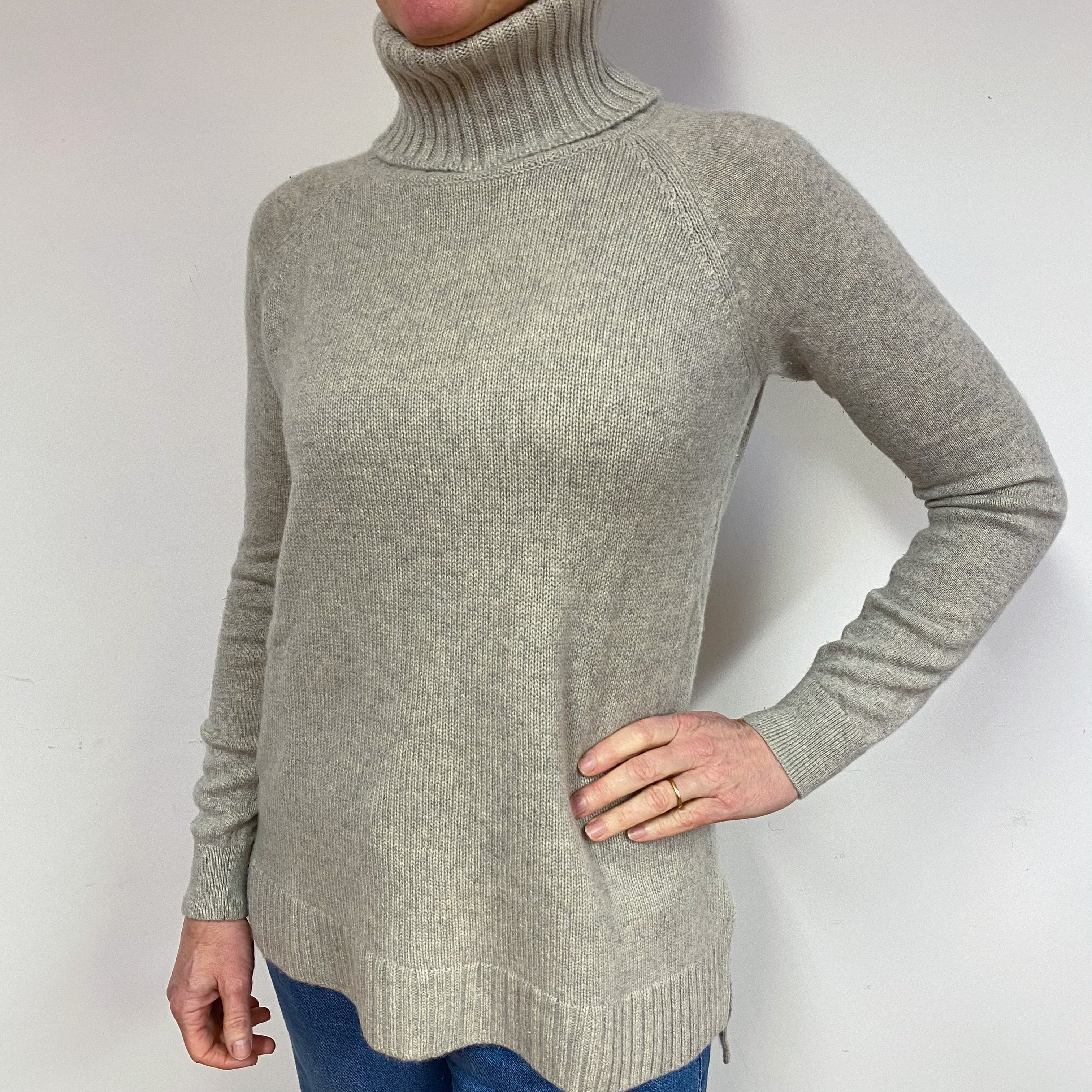 Dusty Grey Cashmere Polo Neck Jumper Medium