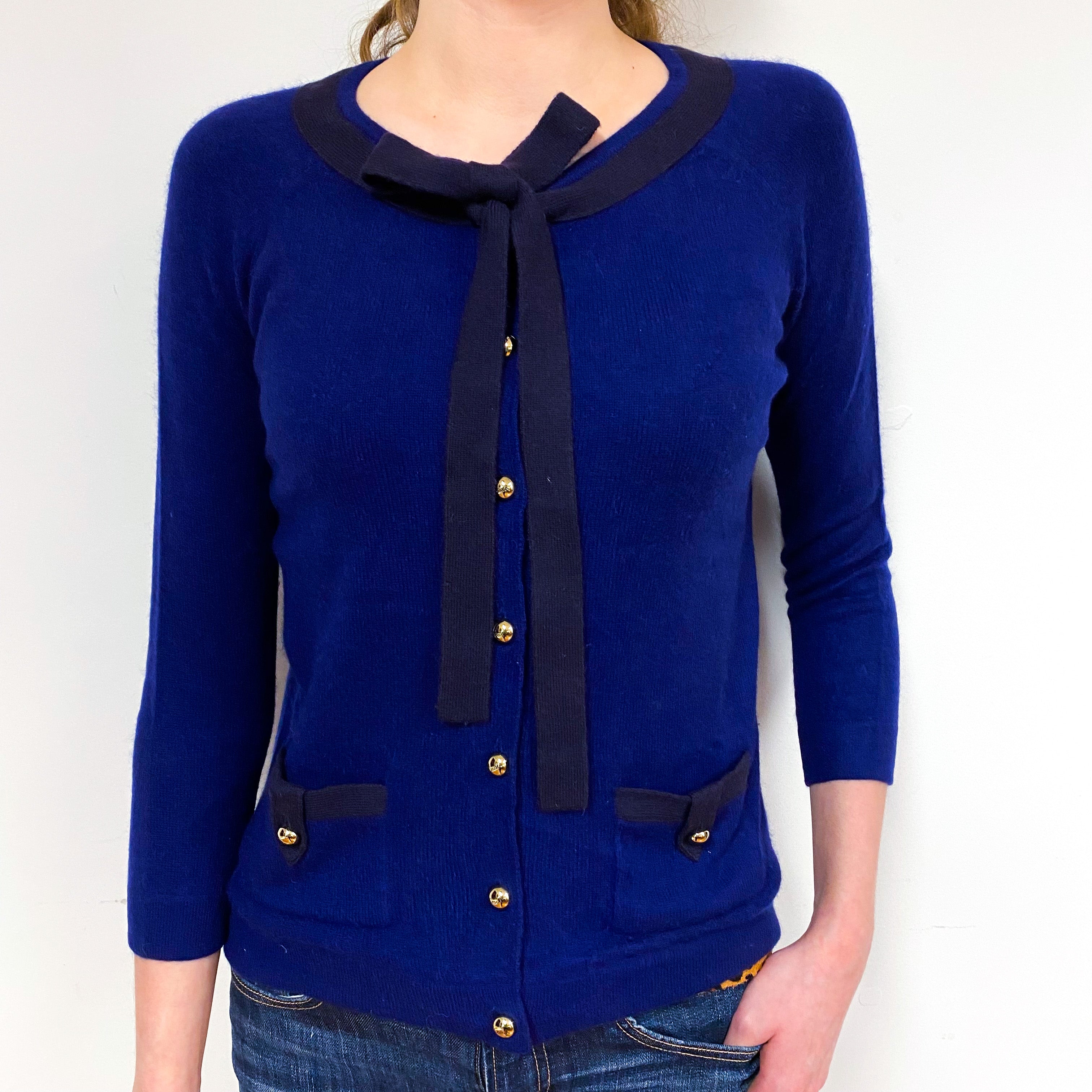 Indigo Blue Cashmere Neck Tie Cardigan Extra Small