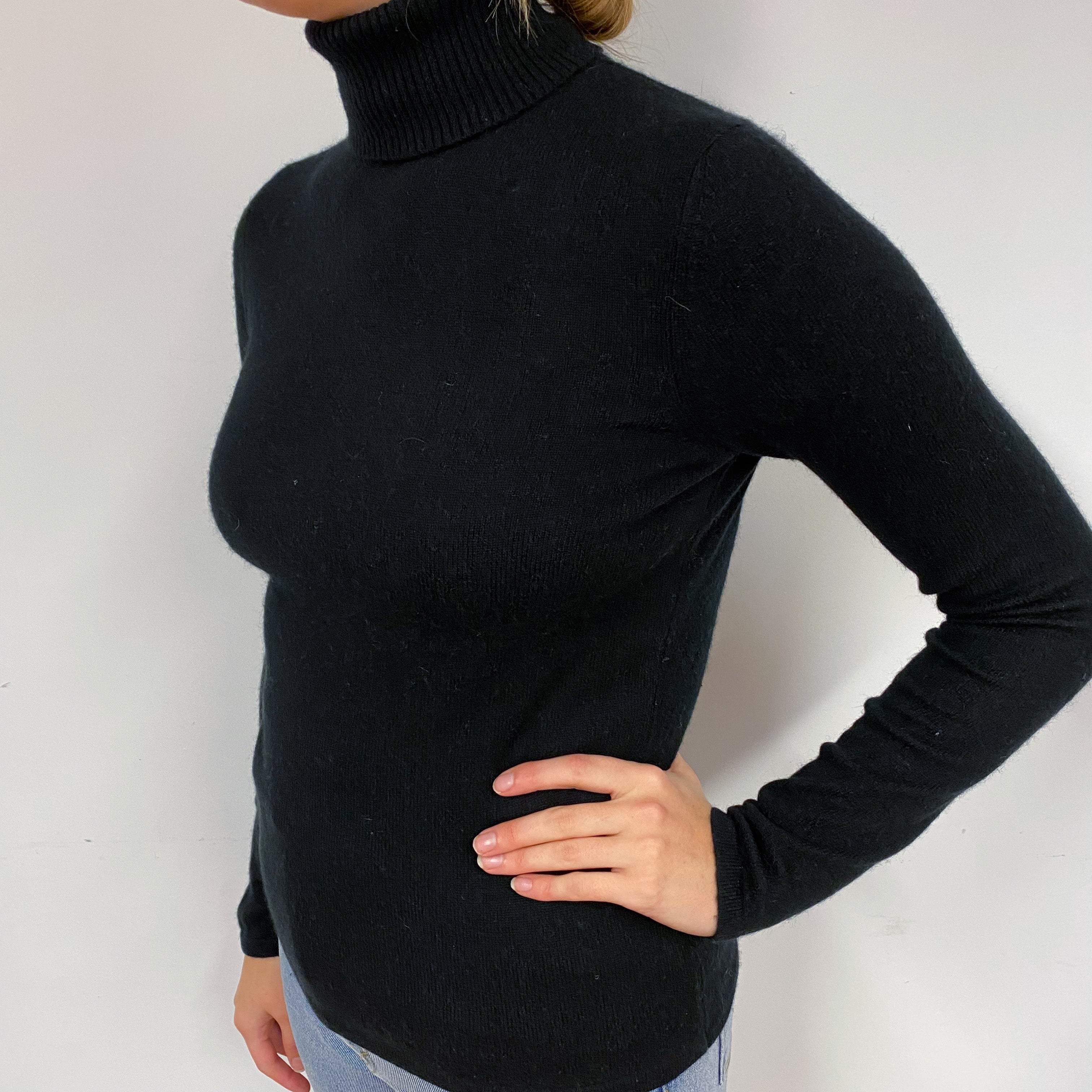 Black Cashmere Polo Neck Jumper Small