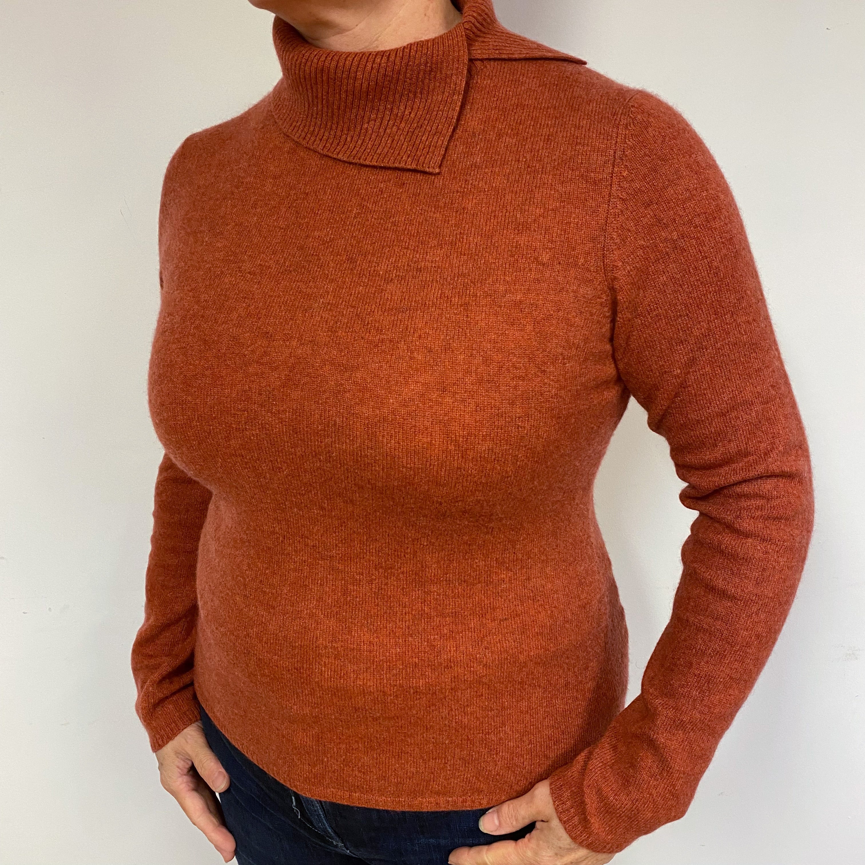 Rust Red Cashmere Polo Neck Jumper Large