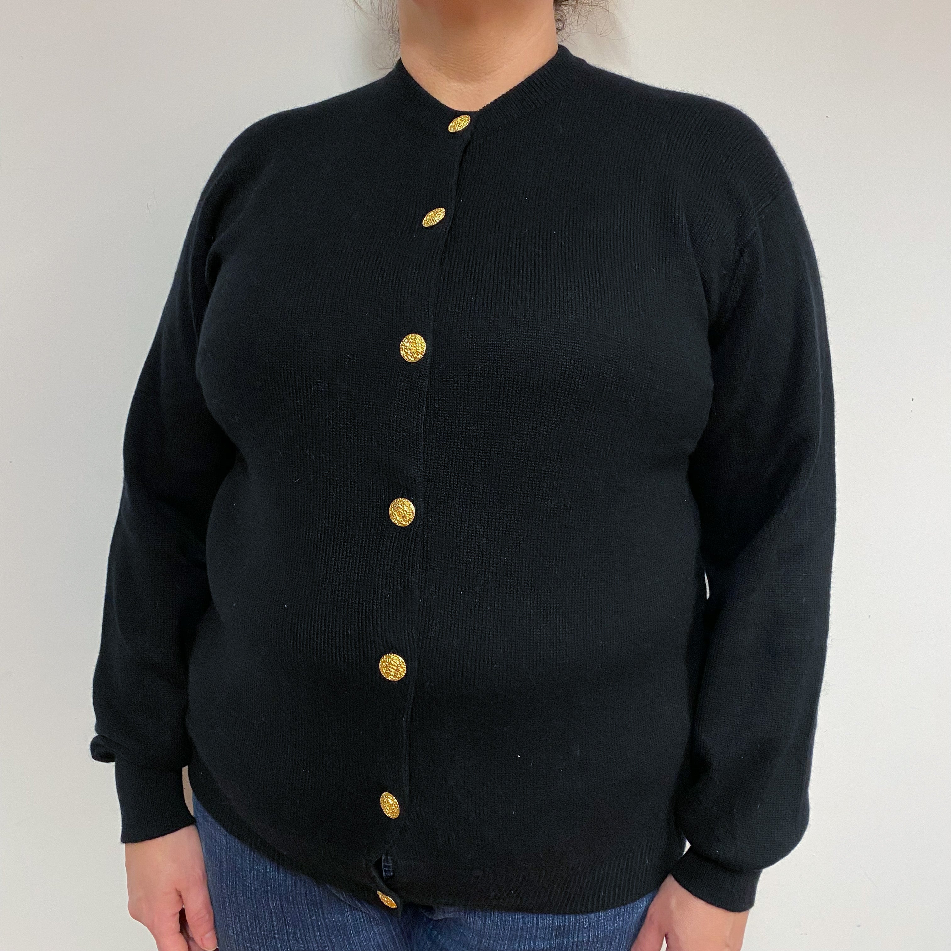 Black Cashmere Crew Neck Cardigan X Large