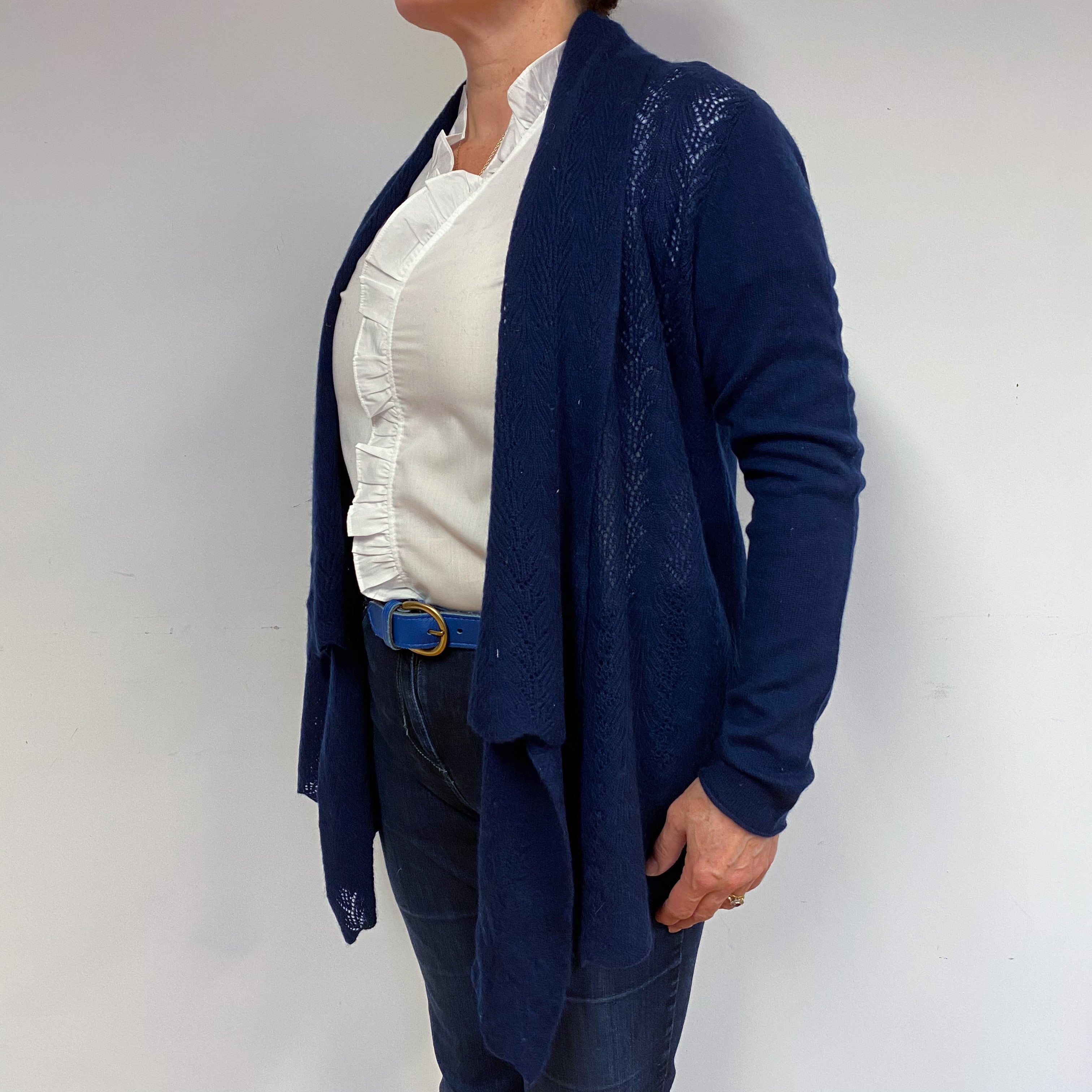 Navy Blue Cashmere Waterfall Cardigan Large