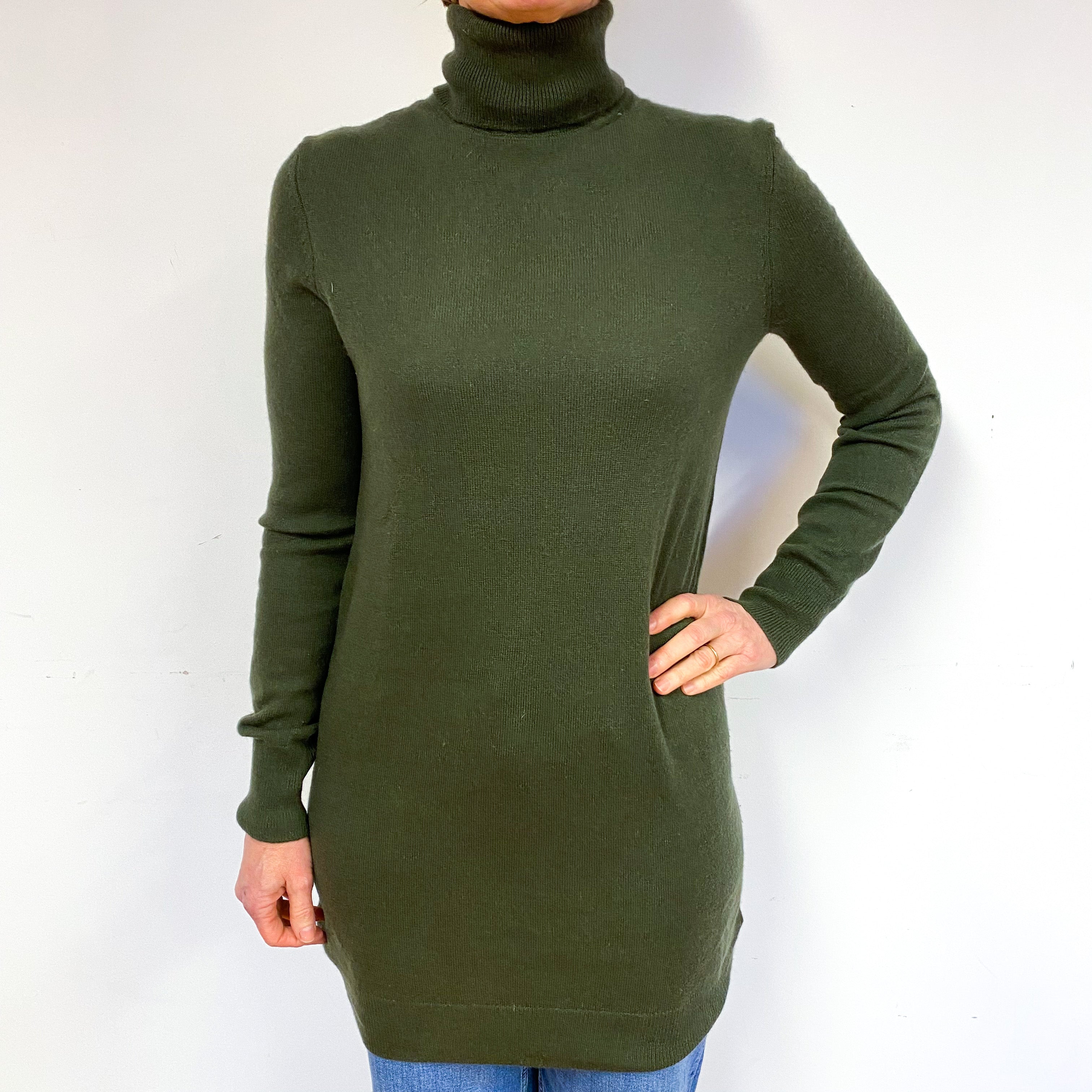 Dark Olive Cashmere Polo Neck Tunic Medium