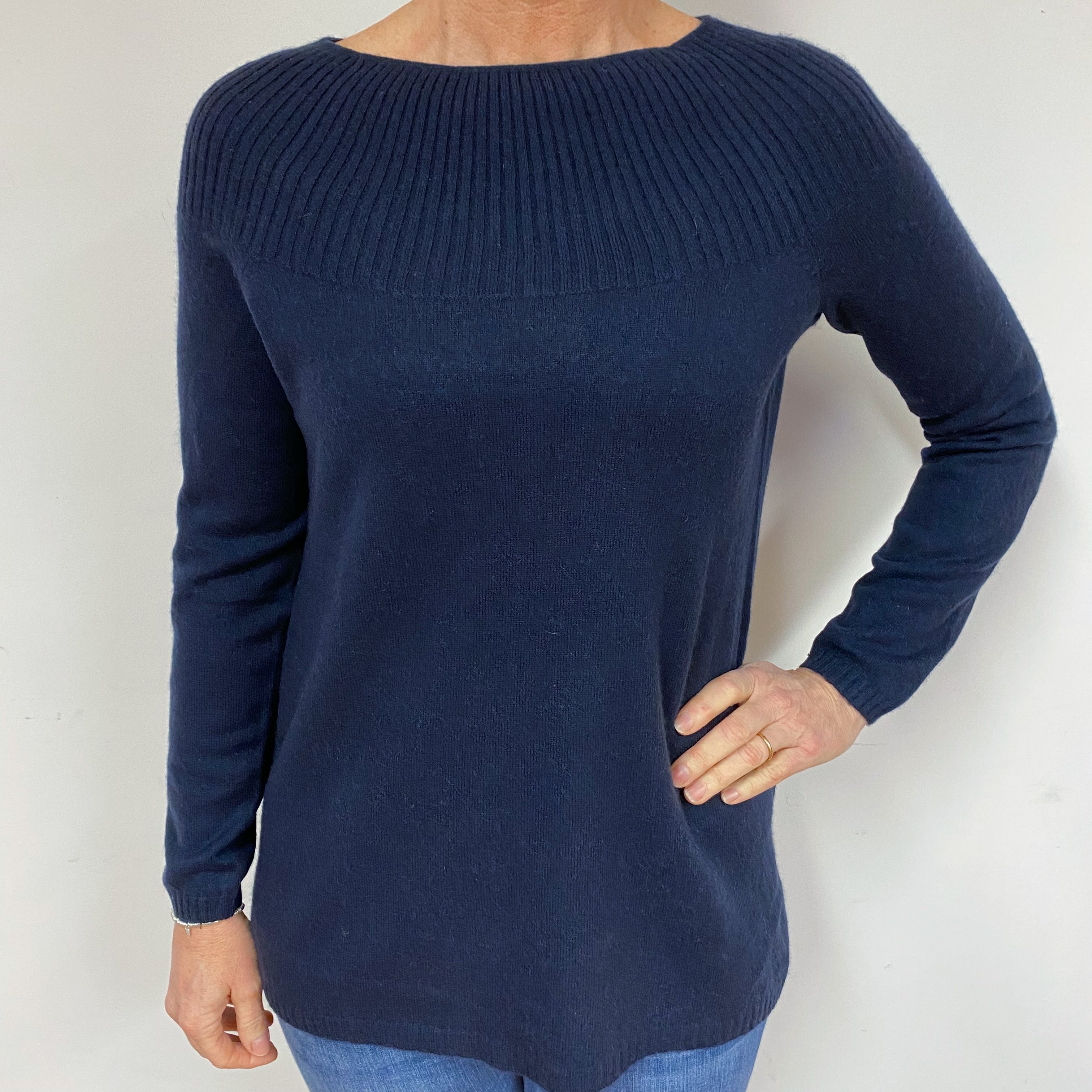 Navy Blue Cashmere Crew Neck Jumper Medium