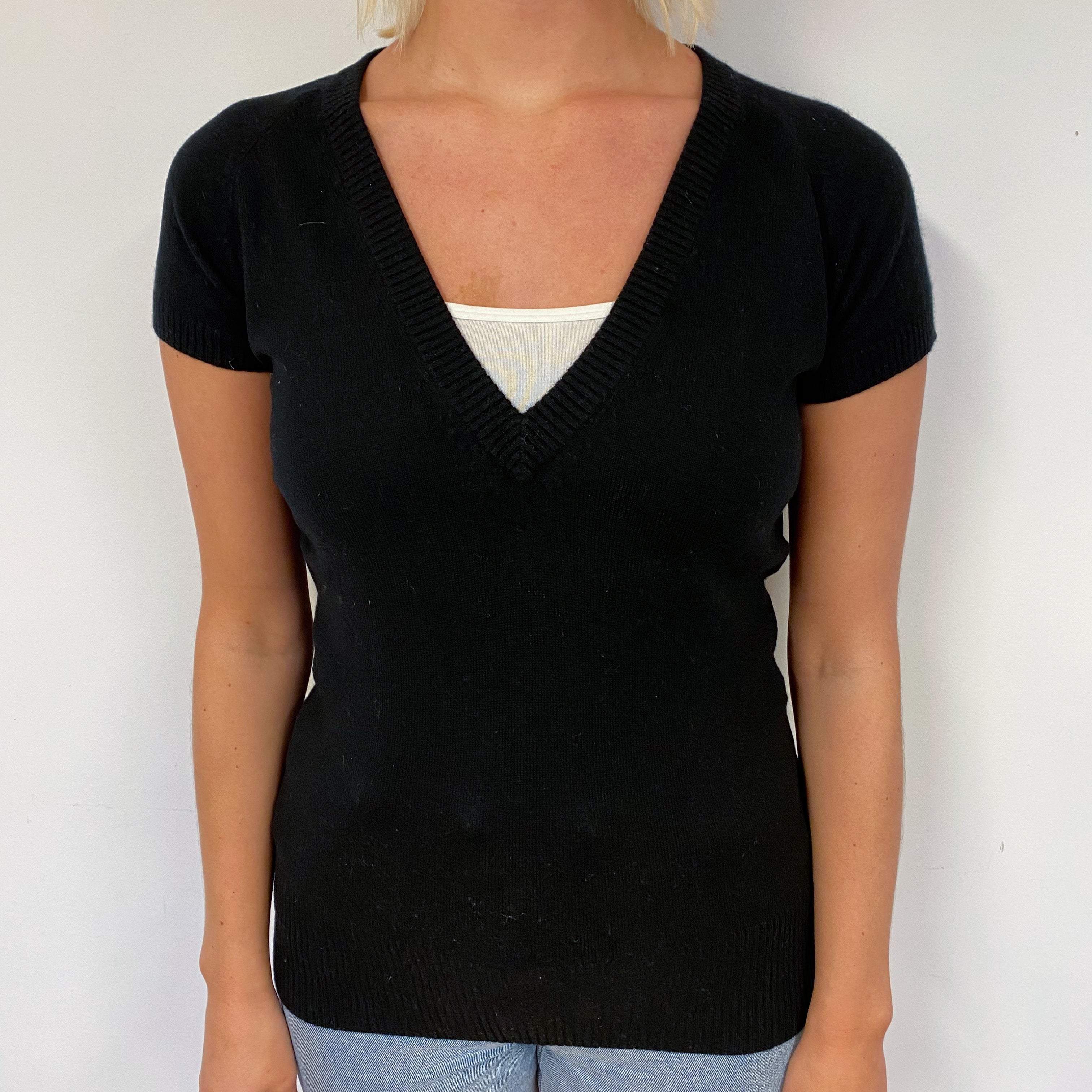 Black Cashmere Short Sleeve Jumper Small