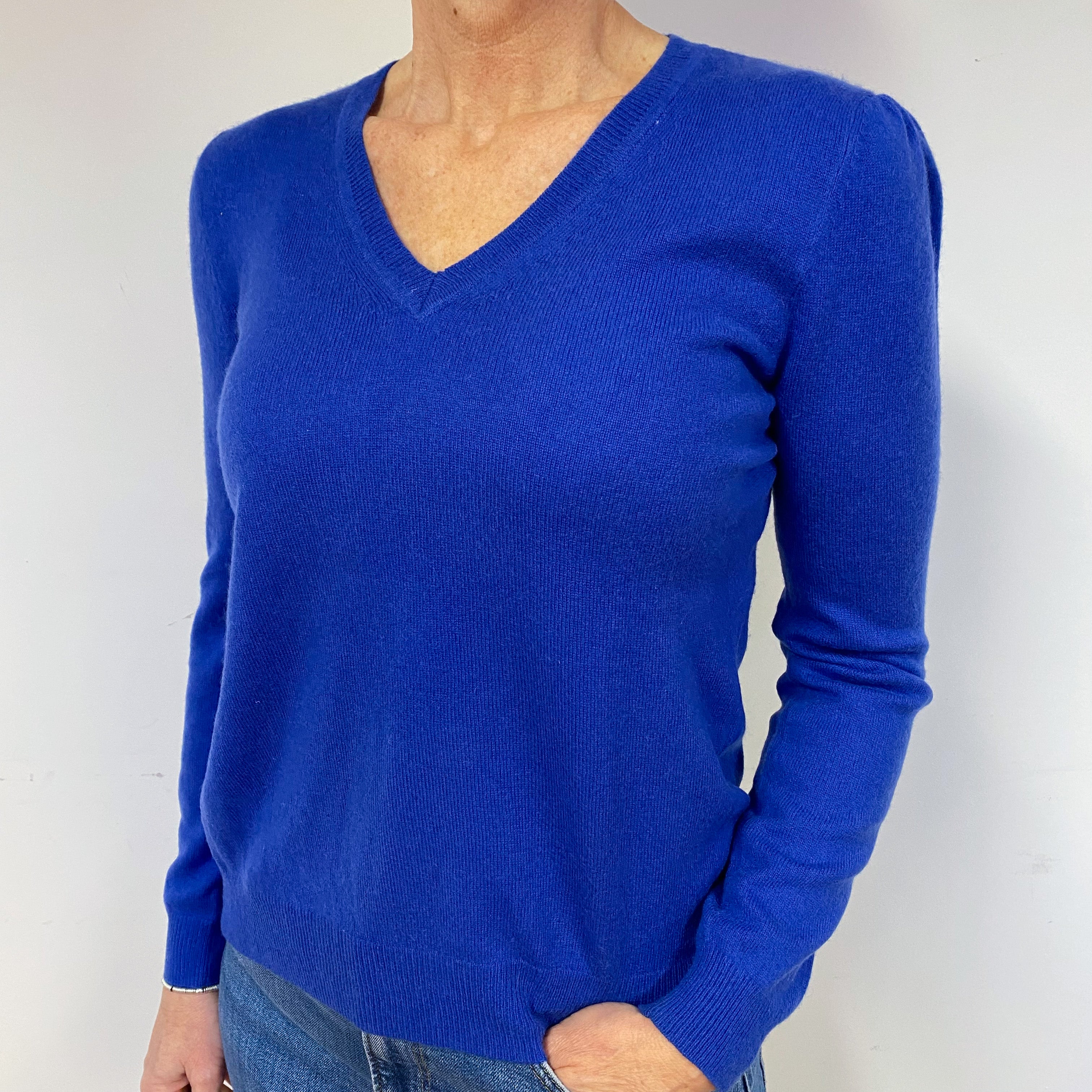 Admiral Blue Cashmere V-Neck Jumper Medium