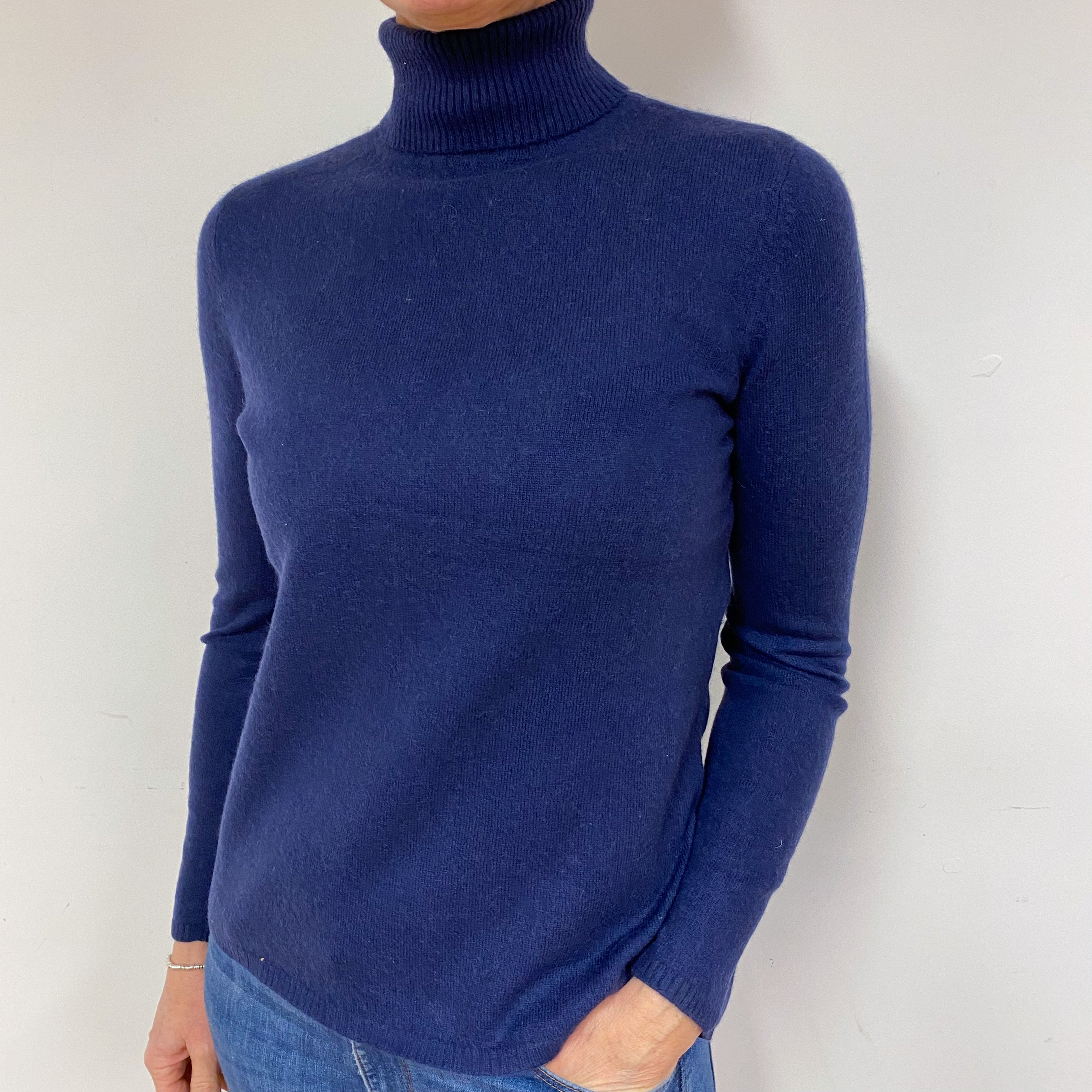 Navy Blue Cashmere Polo Neck Jumper Medium