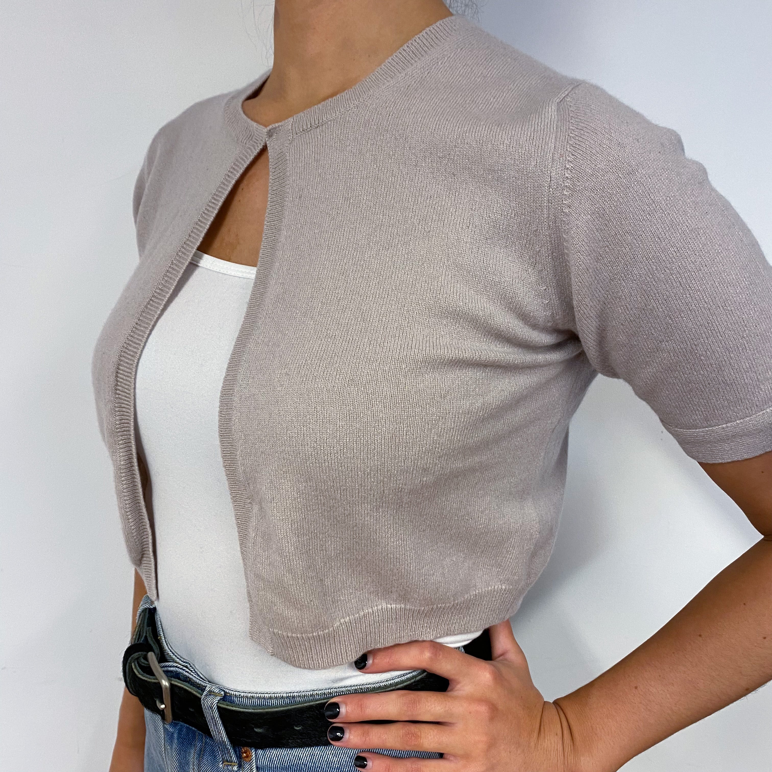 Scottish Mink Purple Cropped Cashmere Cardigan Small
