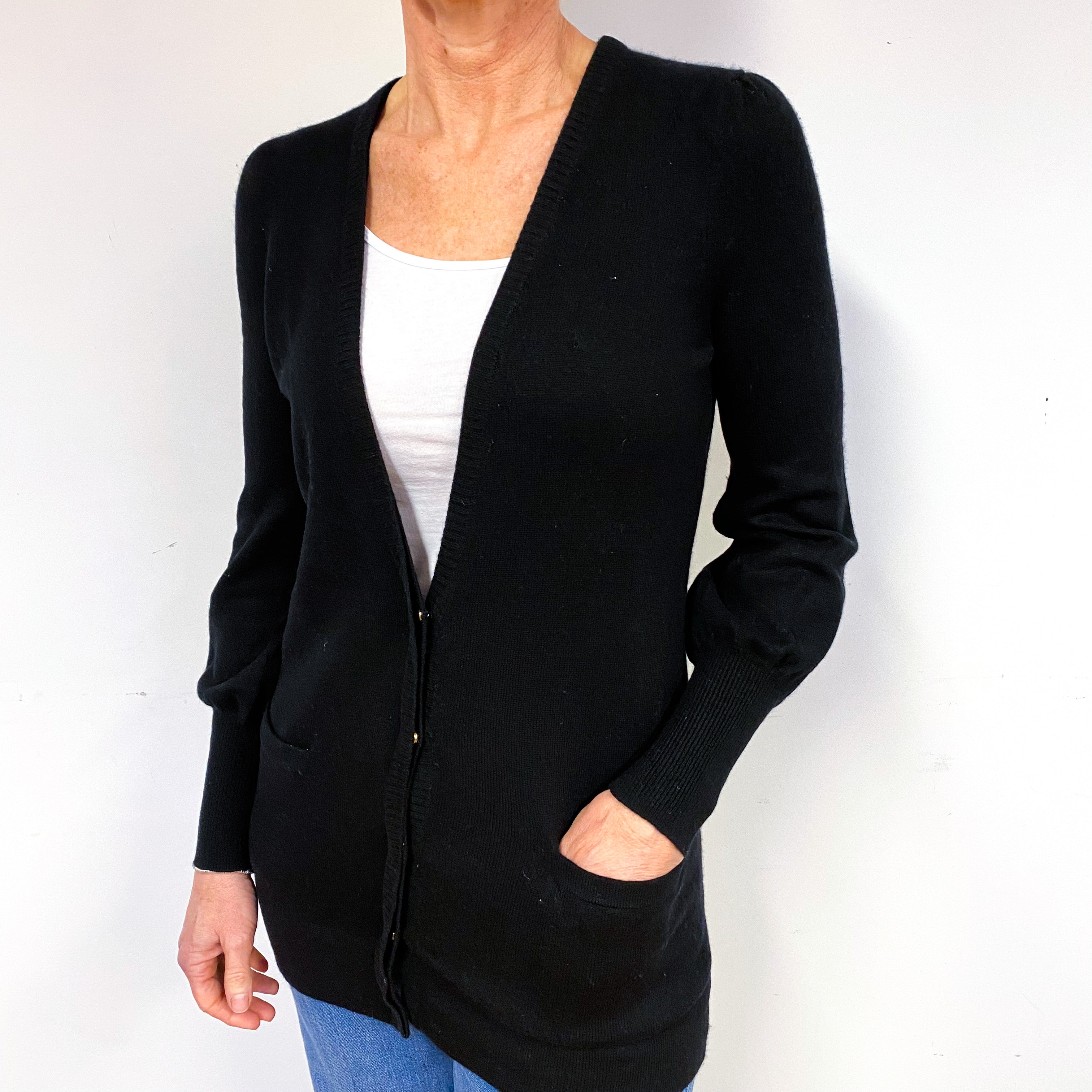 Black Longline Cashmere V-Neck Cardigan Medium