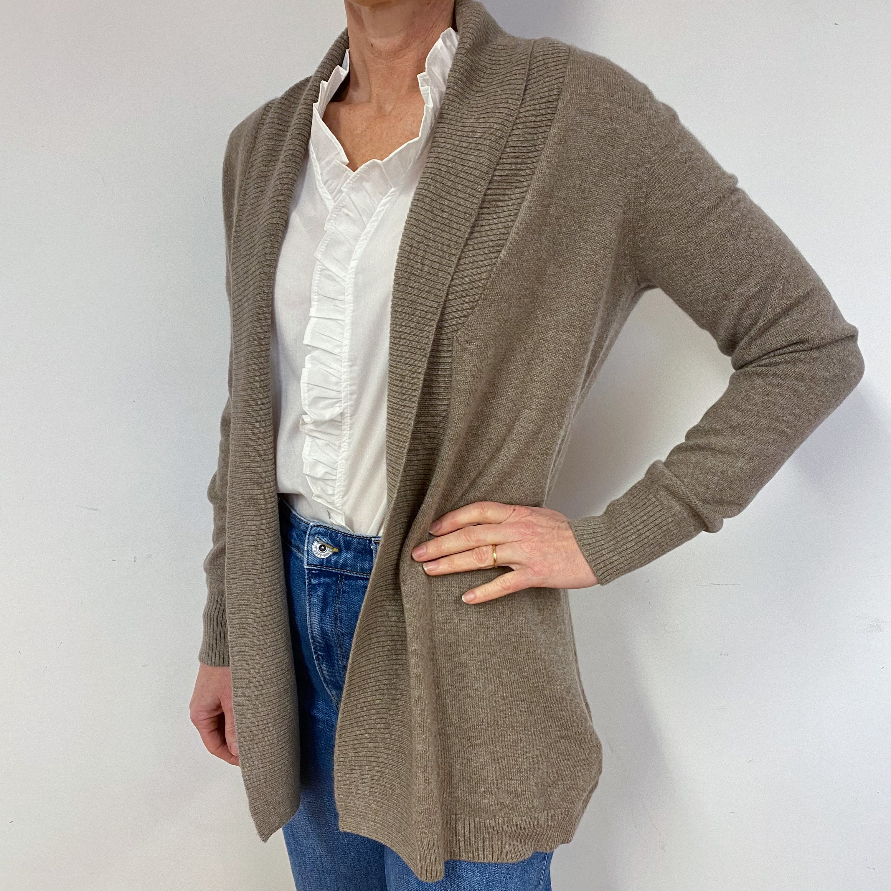 Mocha Brown Cashmere Edge to Edge Cardigan Medium