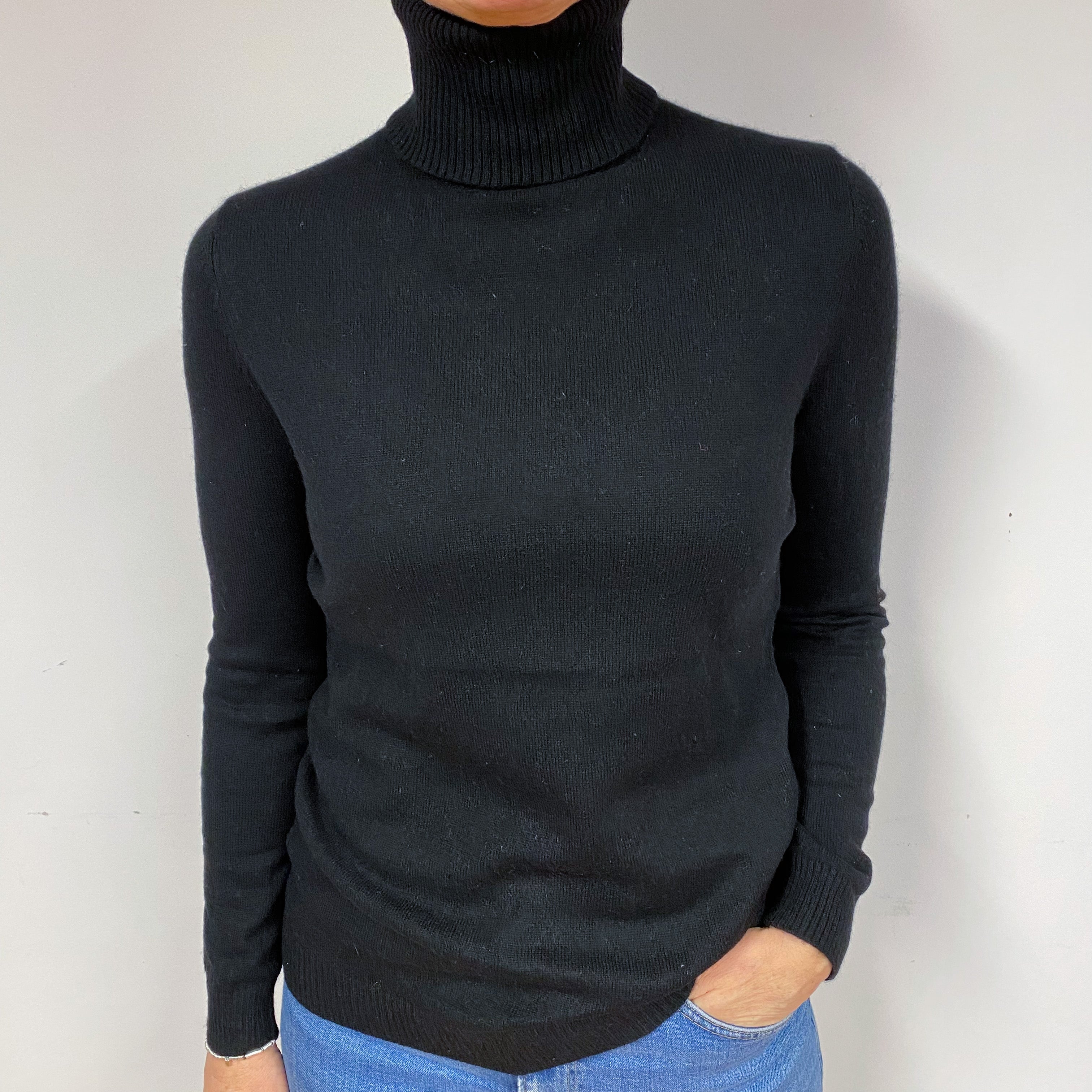 Black Cashmere Polo Neck Jumper Medium