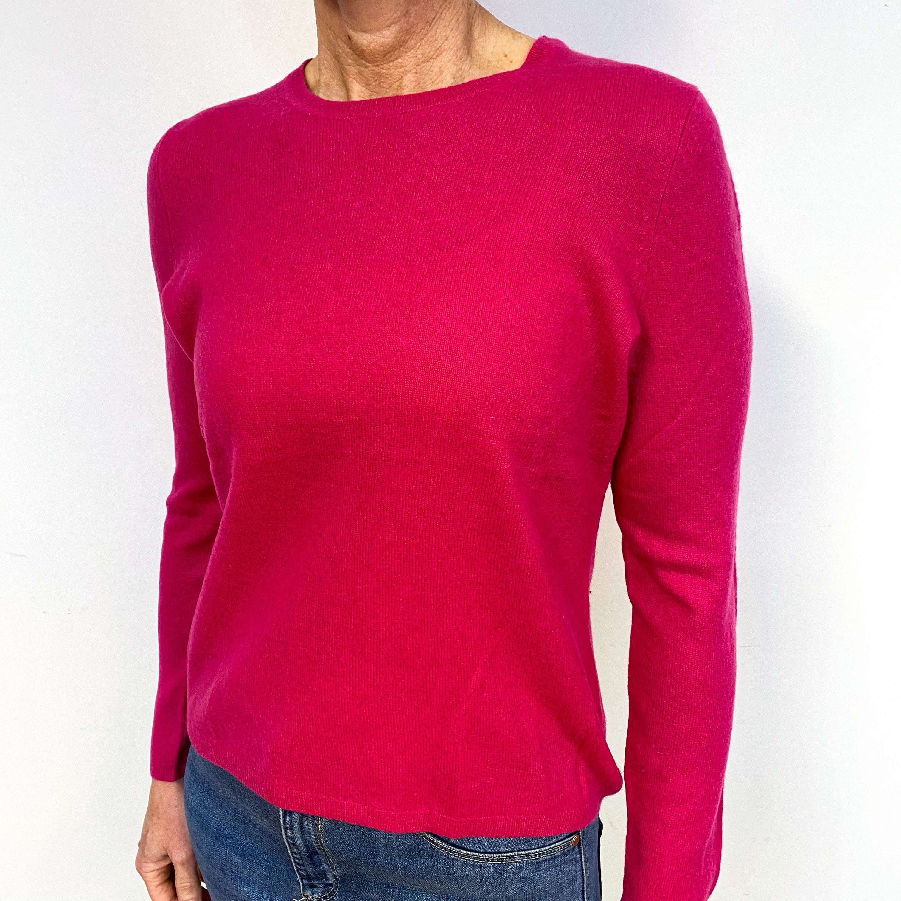 Fuchsia Pink Cashmere Crew Neck Jumper Medium