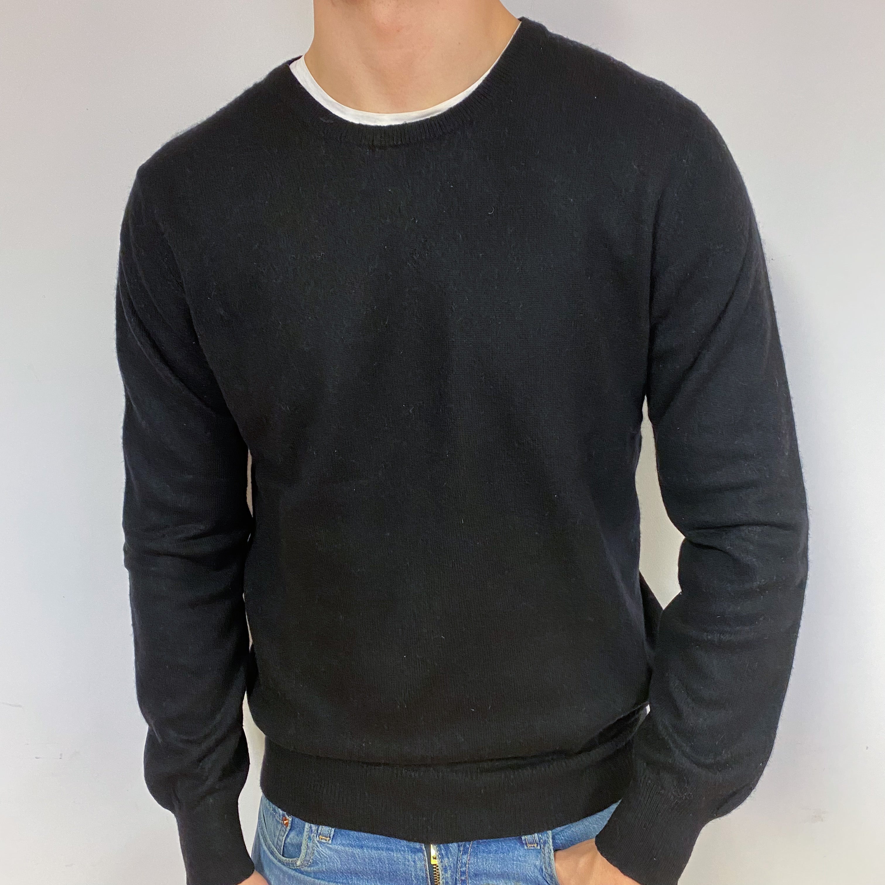 Men's Black Cashmere Crew Neck Jumper Extra Large