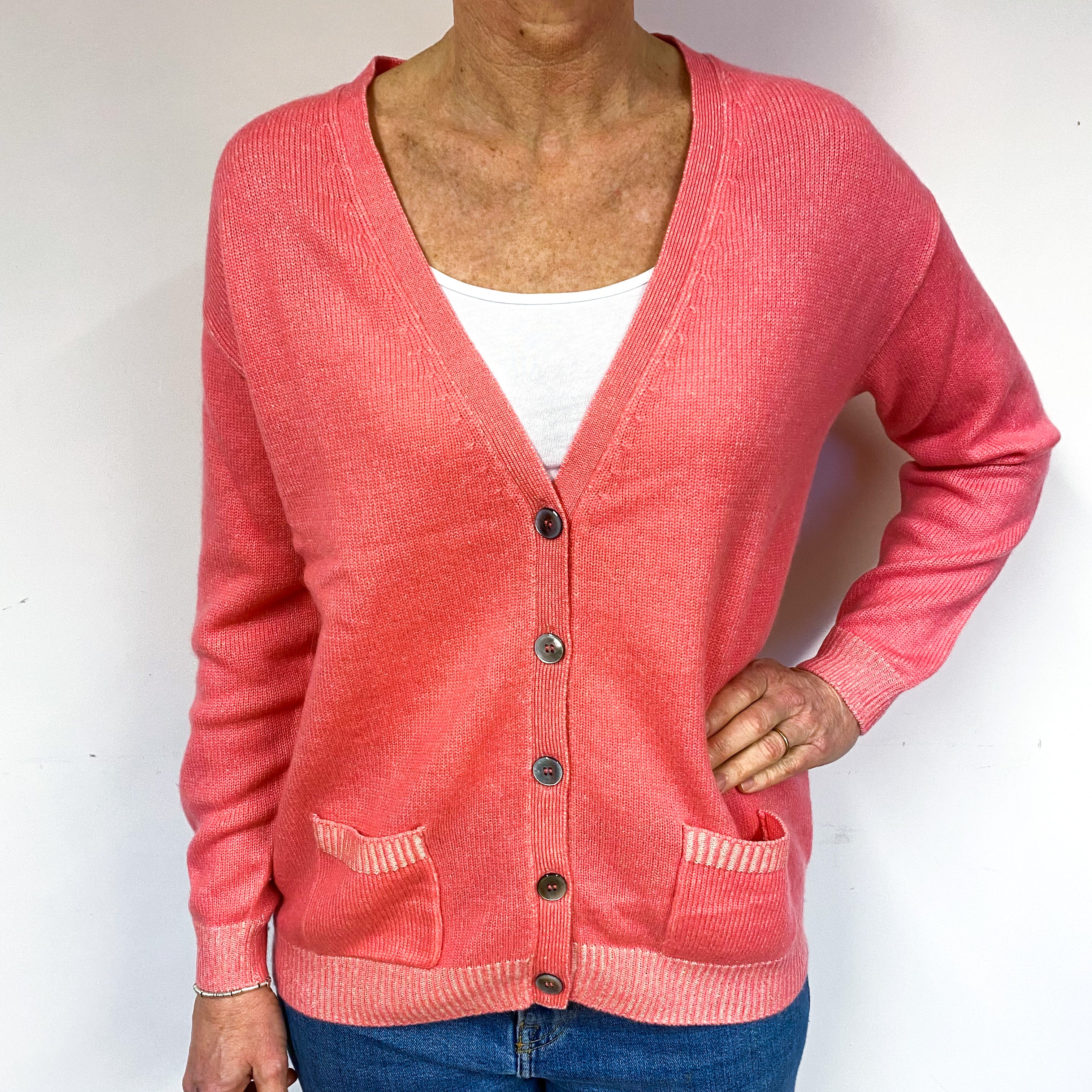Bubblegum Pink Cashmere V-Neck Cardigan Medium