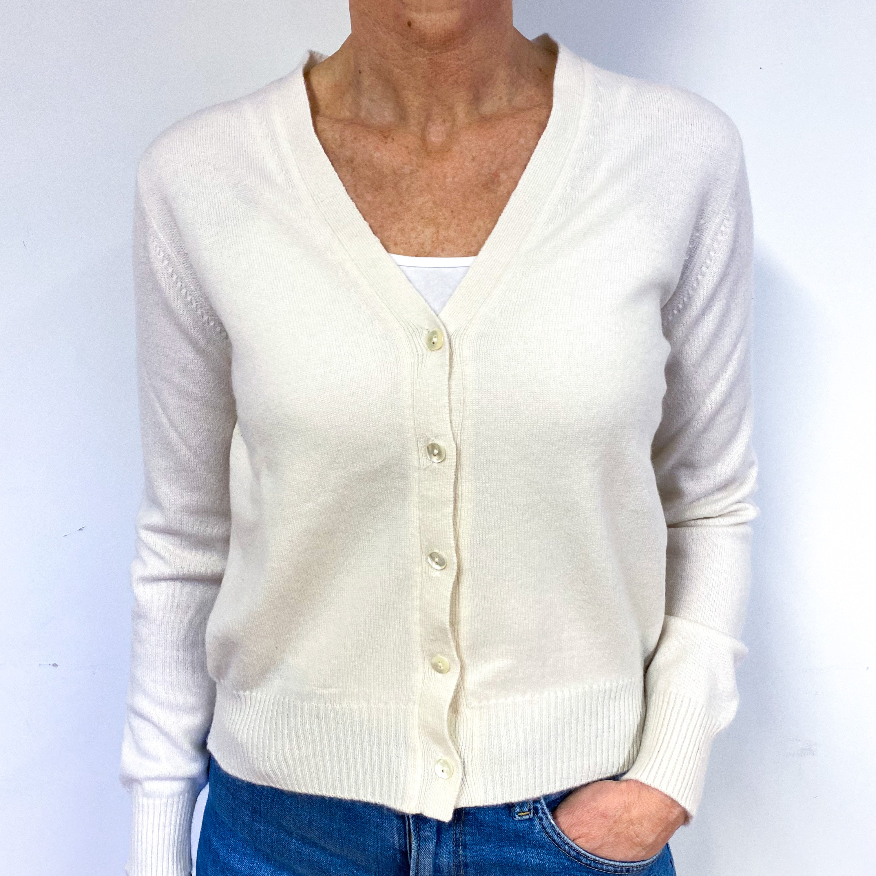 Cream Cashmere V-Neck Cardigan Medium