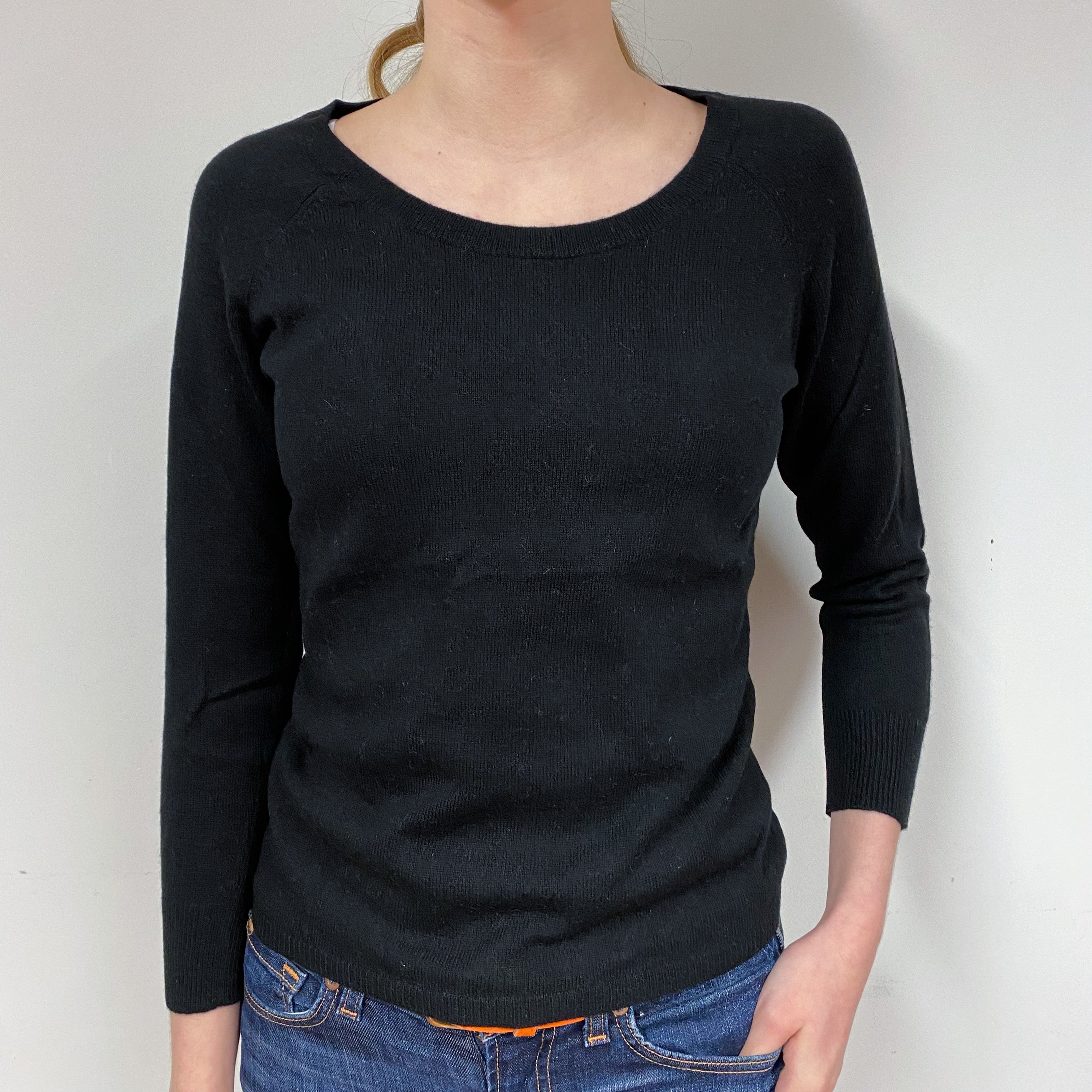 Black 3/4 Sleeve Cashmere Crew Neck Jumper Extra Small