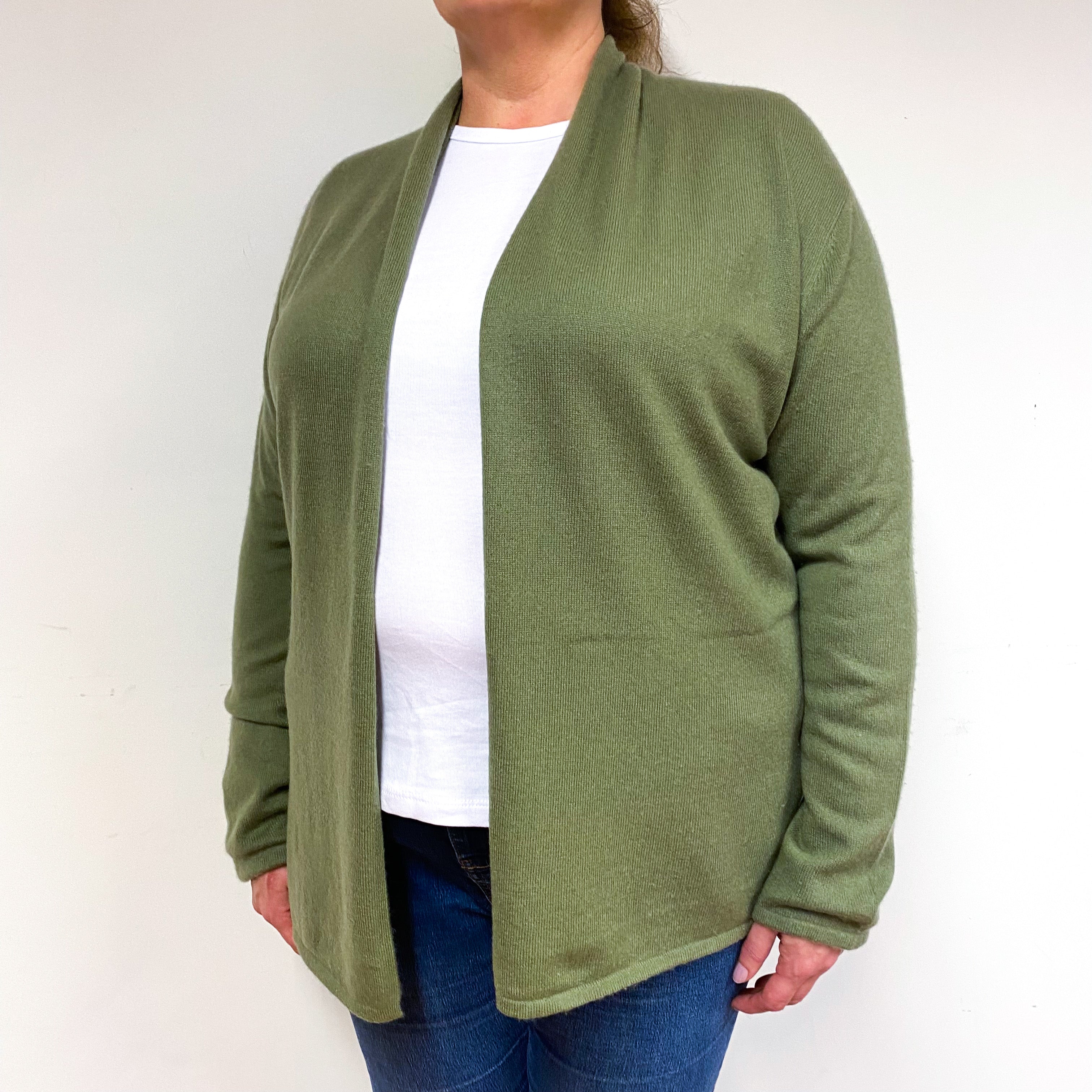 Olive Green Cashmere Edge-Edge Cardigan Extra Large
