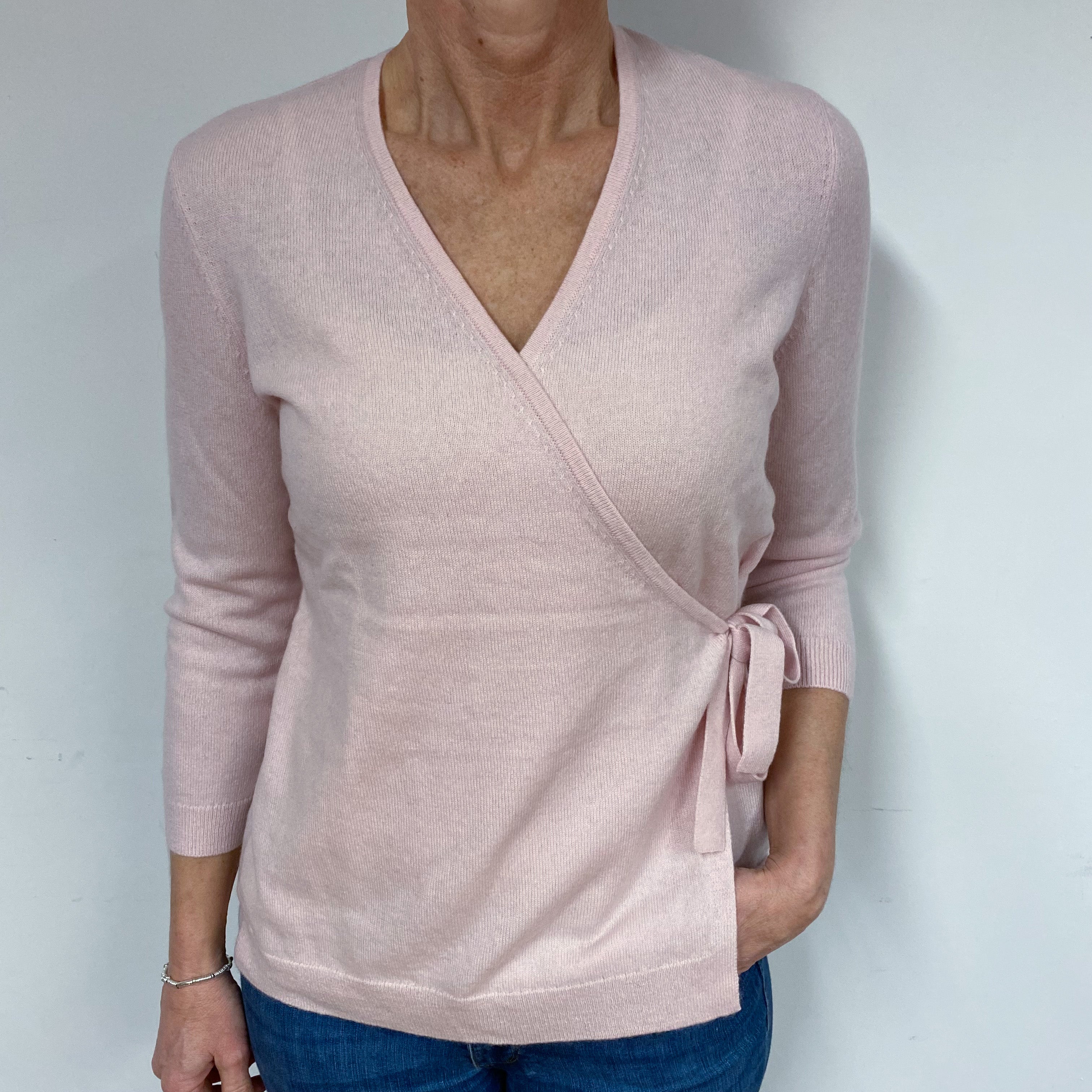 Shell Pink Cashmere Crossover V-Neck Jumper Medium