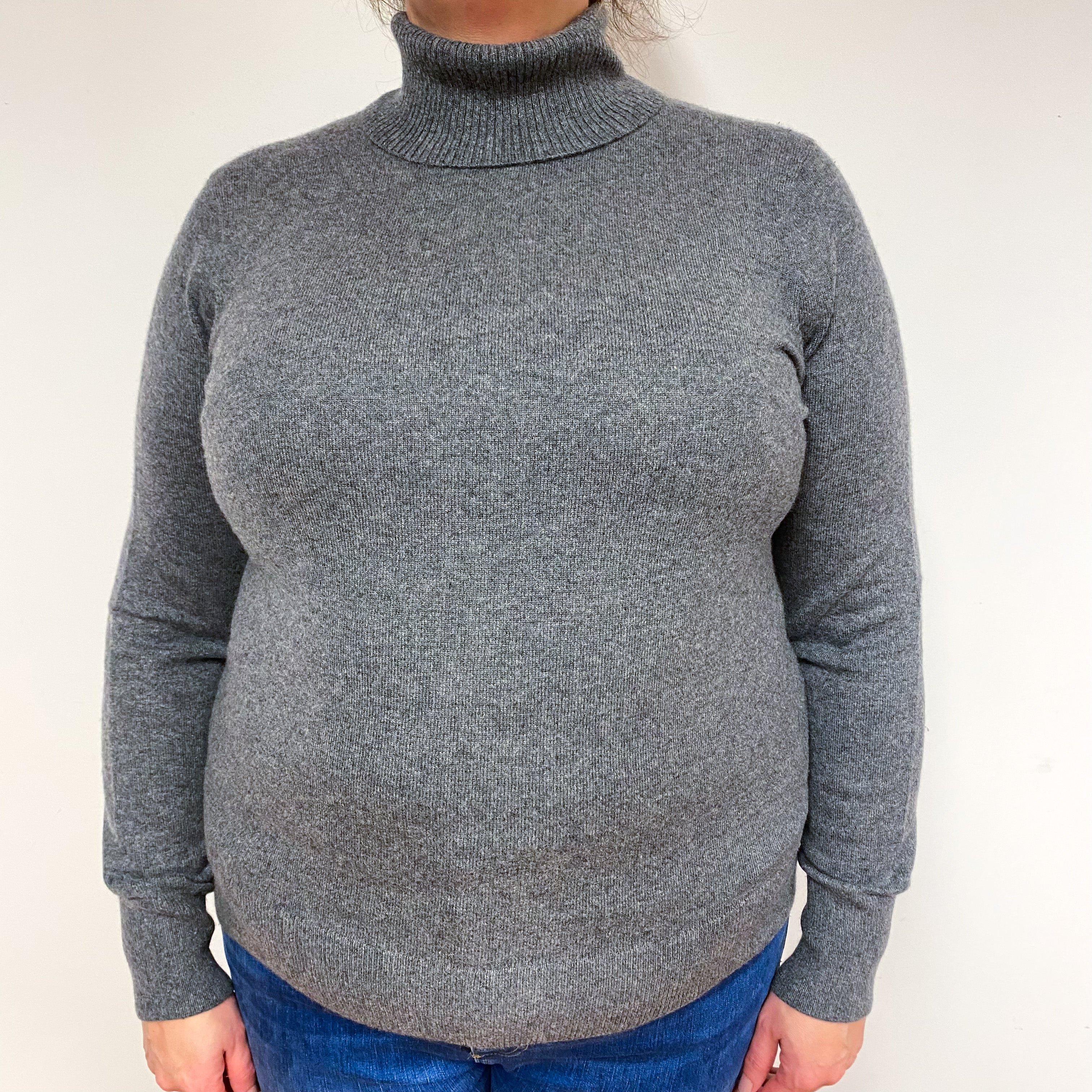 Slate Grey Cashmere Polo Neck Jumper Extra Large