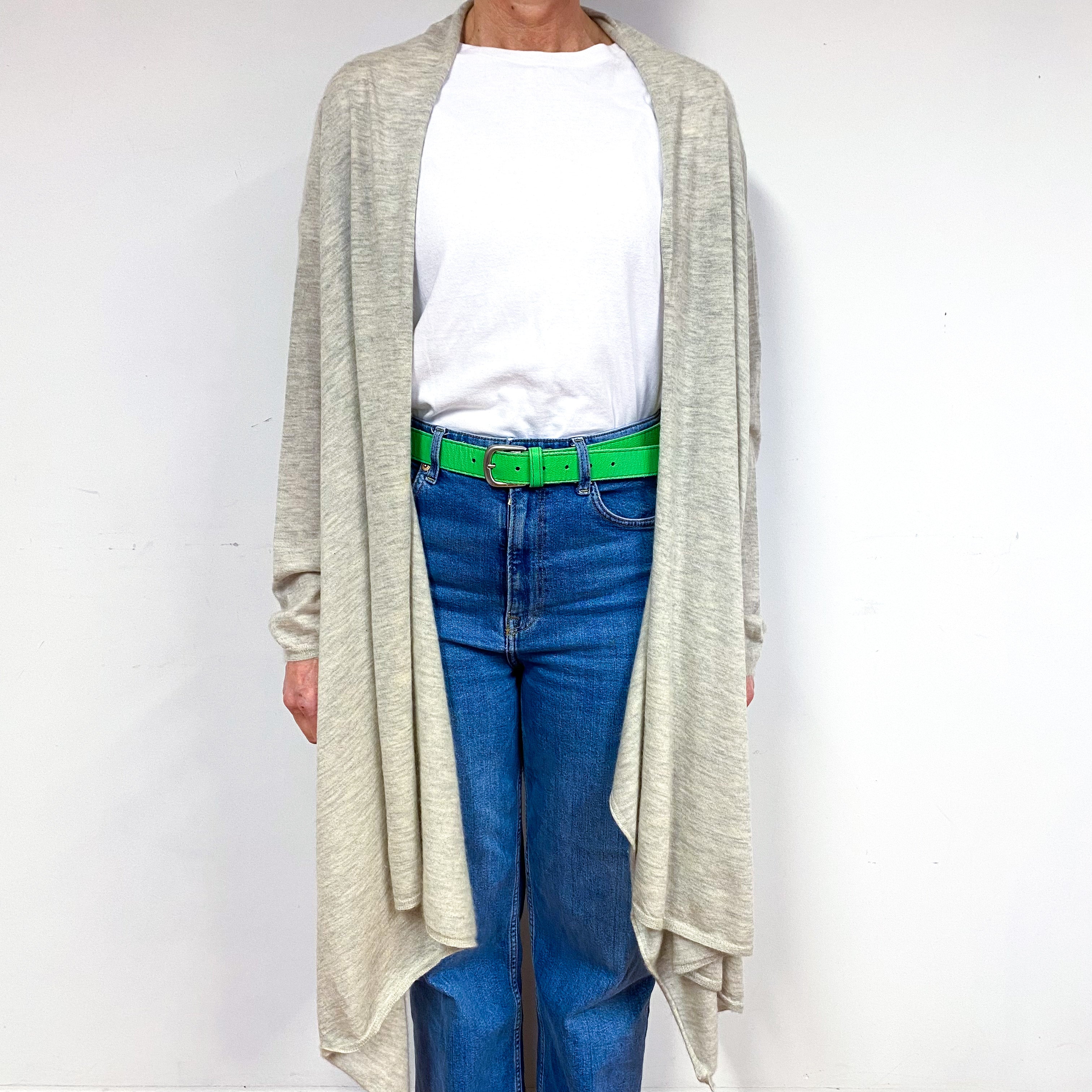 Oatmeal Beige Cashmere Waterfall Cardigan Medium