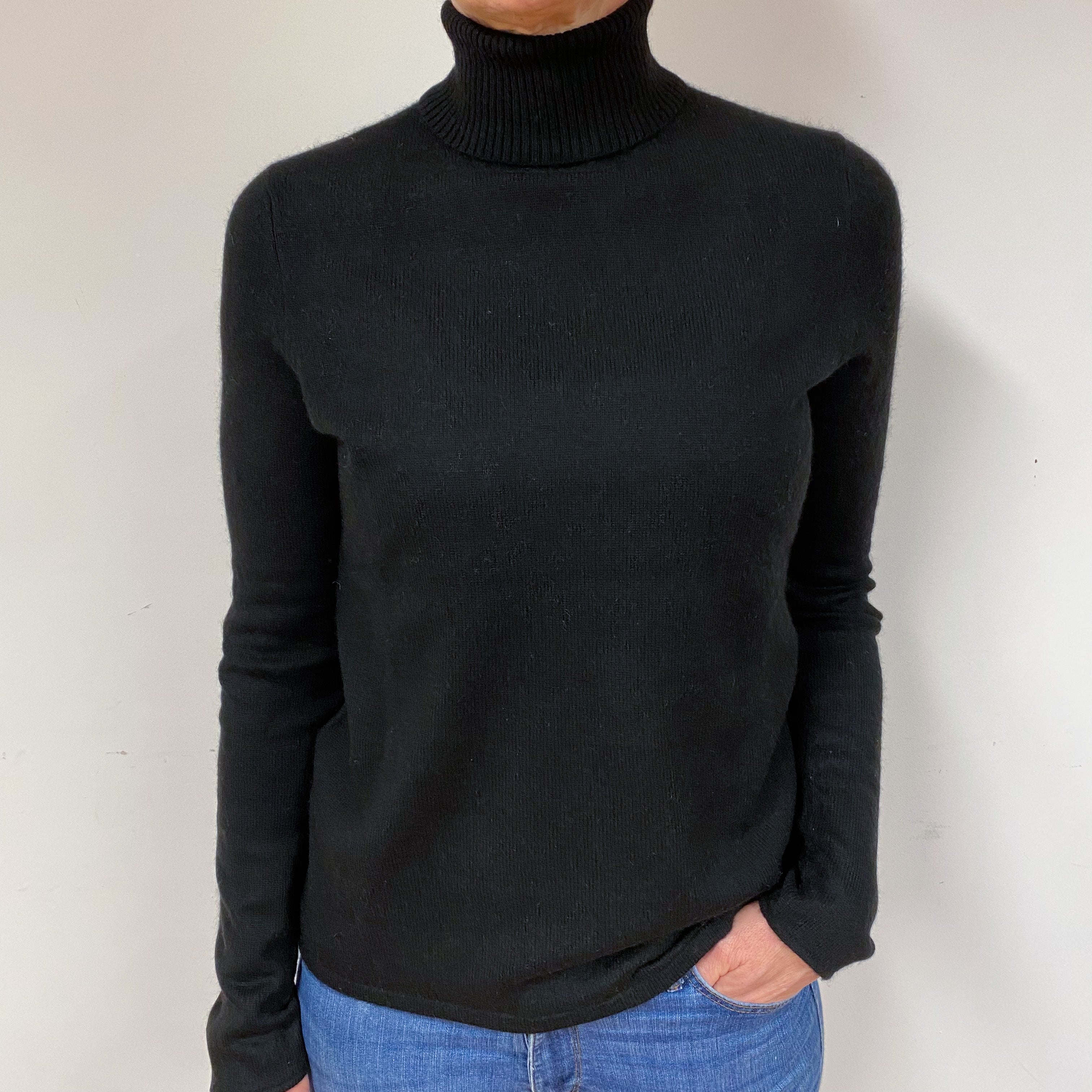 Black Cashmere Polo Neck Jumper Medium