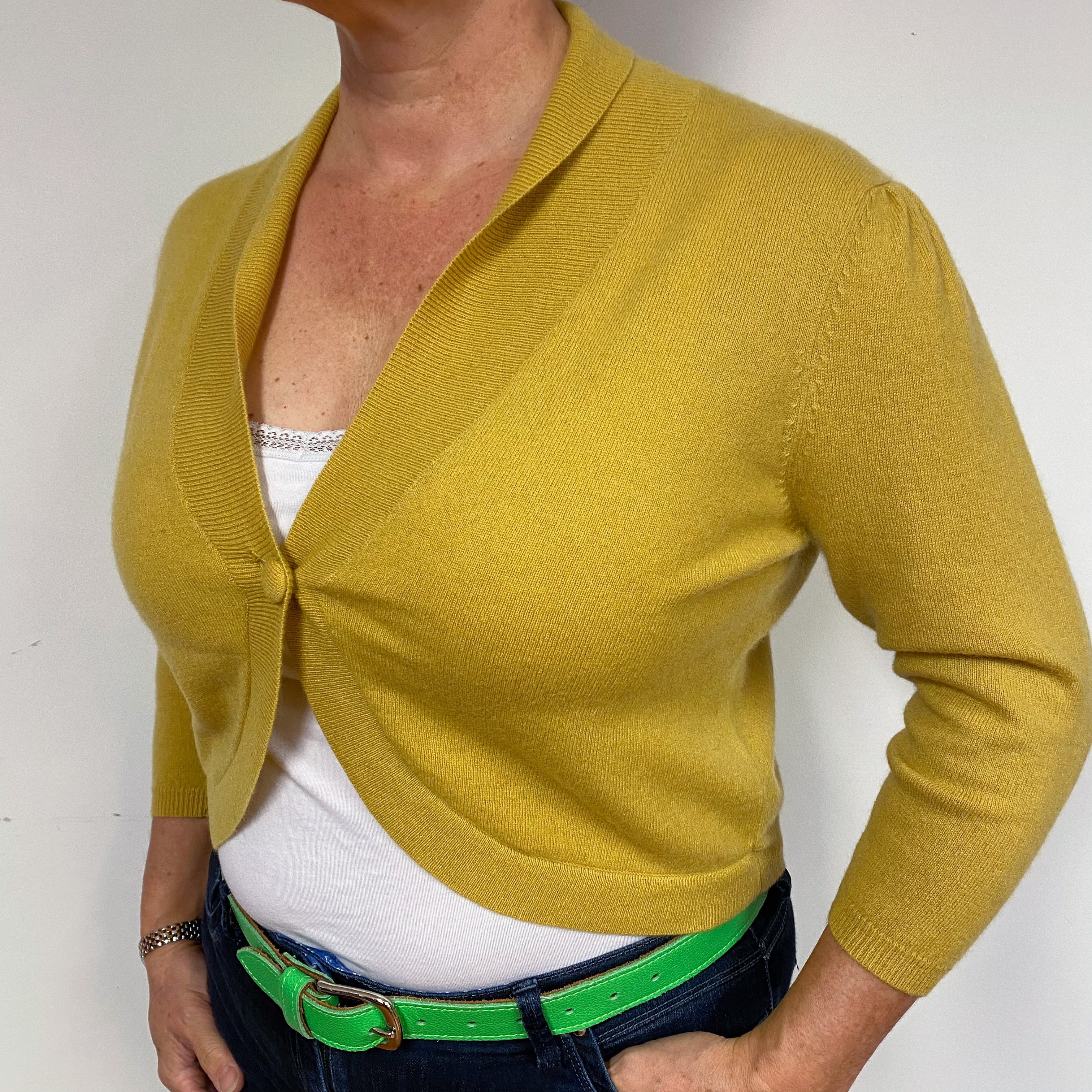 Mustard Yellow Cashmere Cropped Cardigan Large