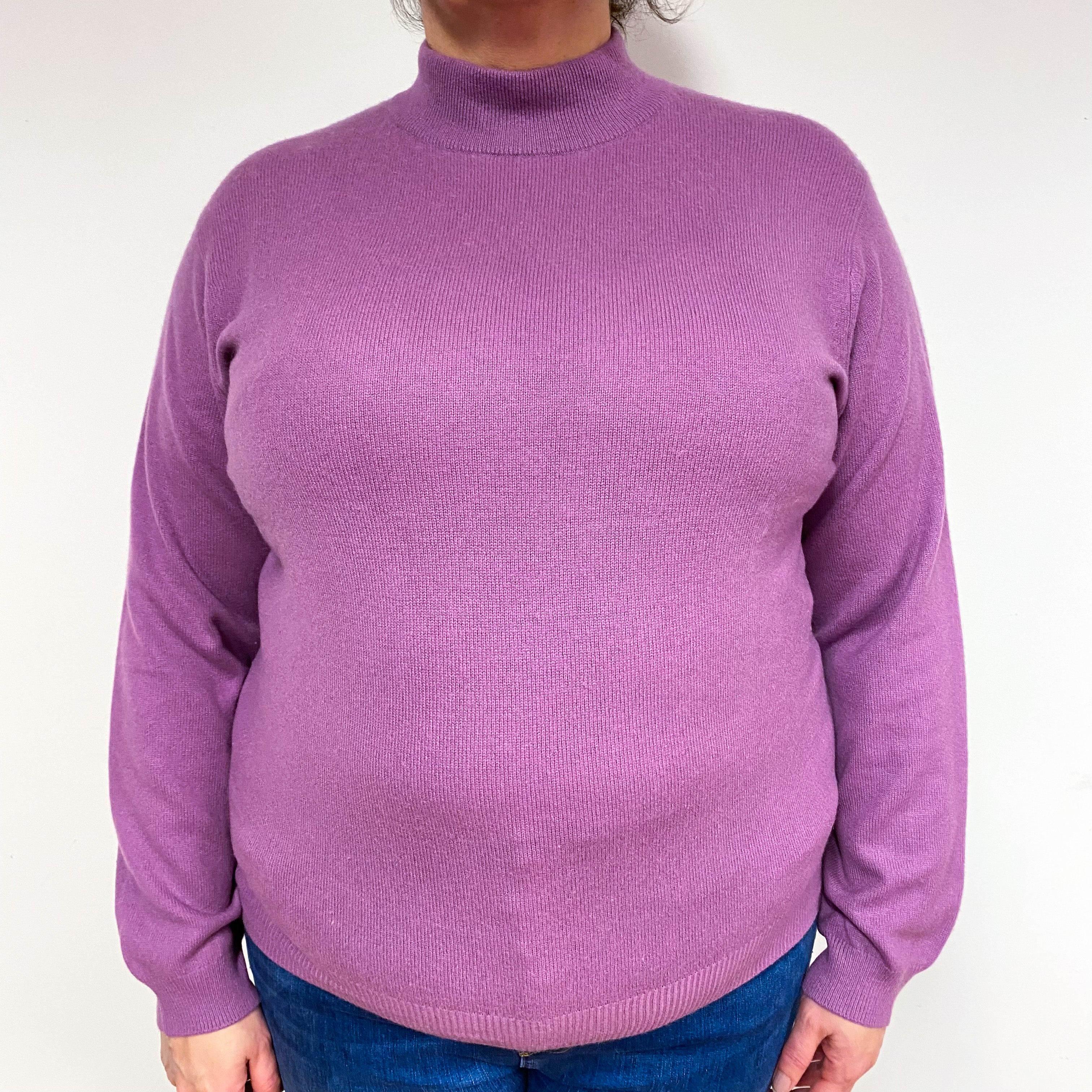 Mauve Purple Cashmere Turtle Neck Jumper Extra Large